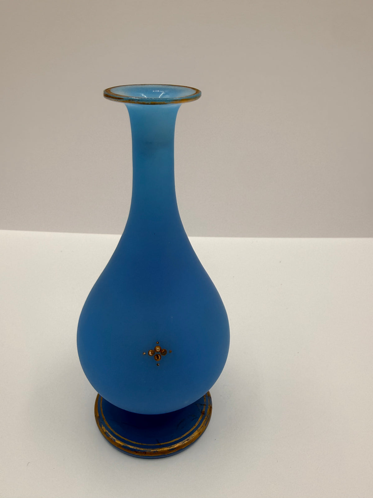 Vintage Blue Opaline Vase with Child Portrait