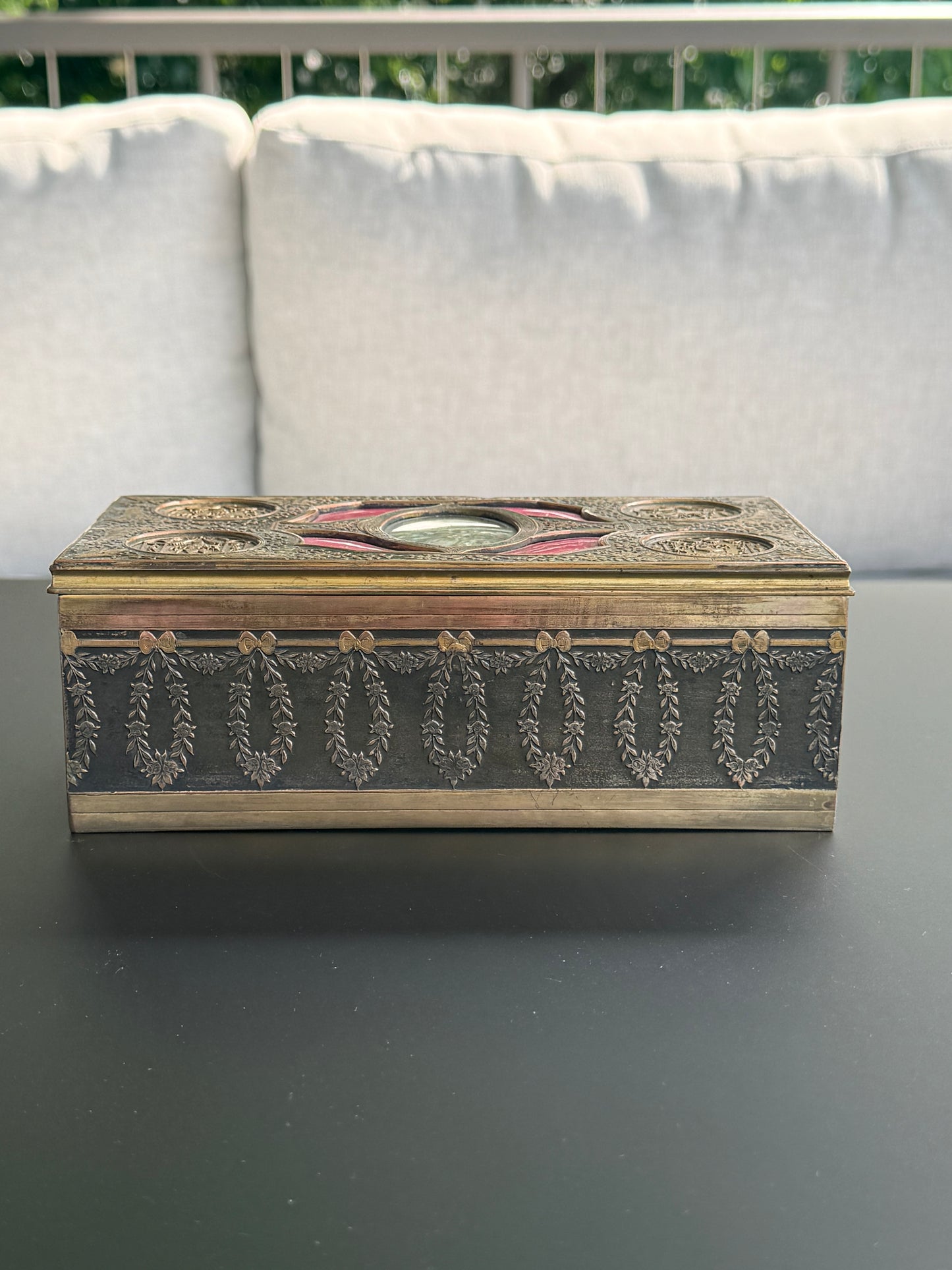 French Bronze Enamel Jewelry Box with Miniature Painting
