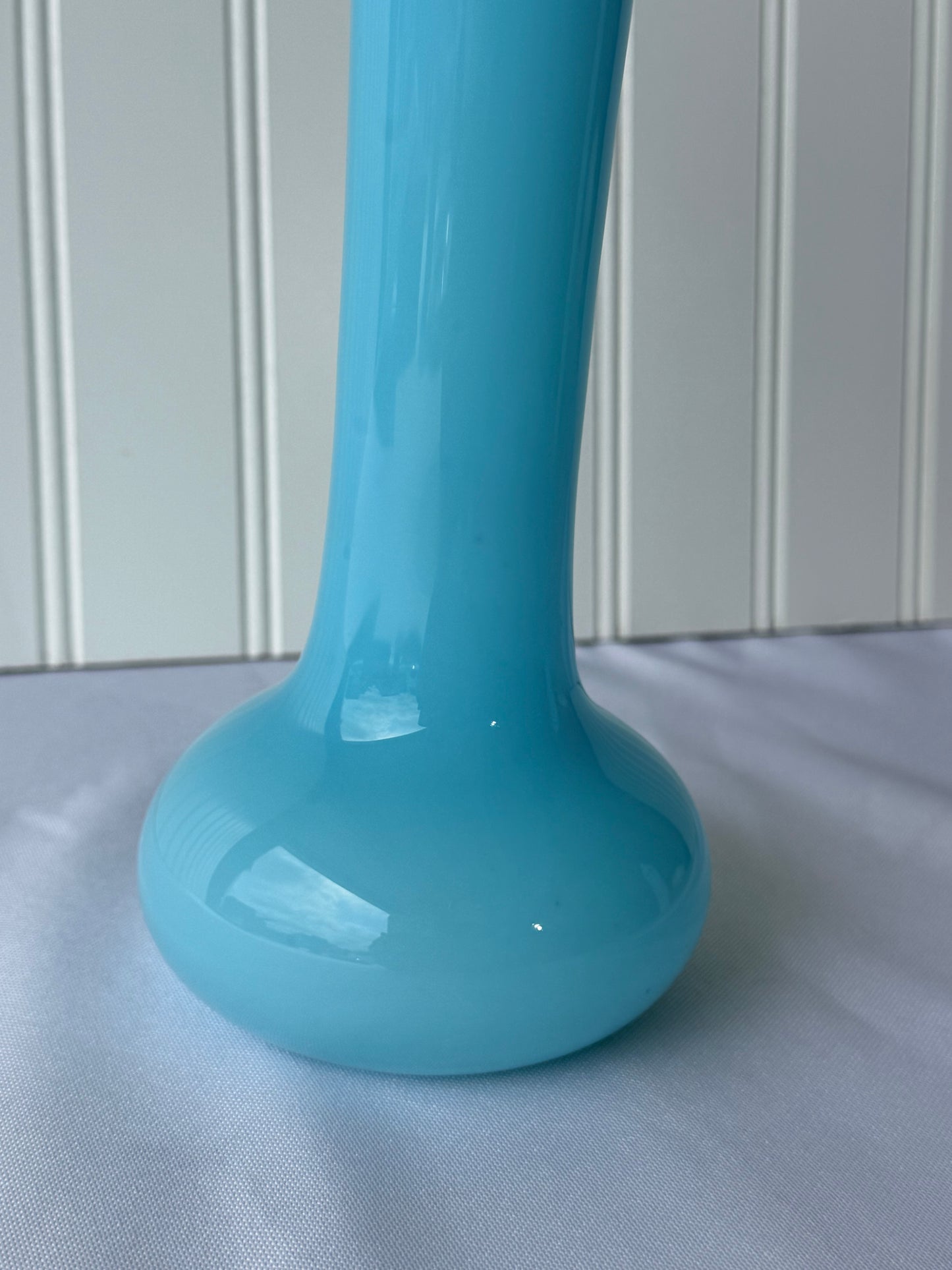 Vintage Murano Style Blue Opaline Vase, 9”