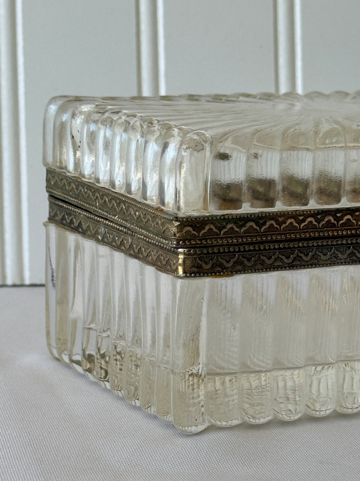 French Style Glass Casket Jewelry Box with Lion Face, 5”