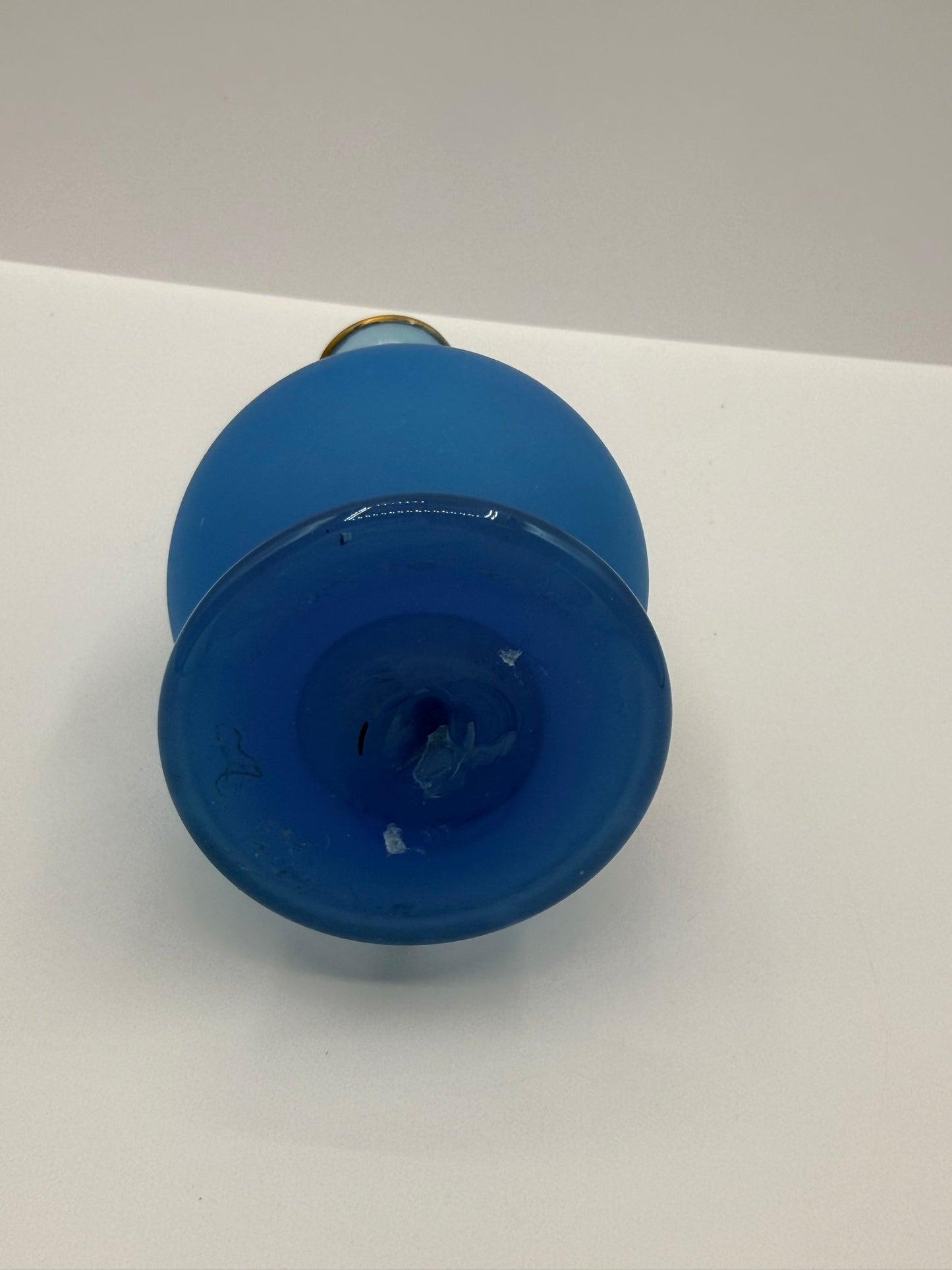 Vintage Blue Opaline Vase with Child Portrait