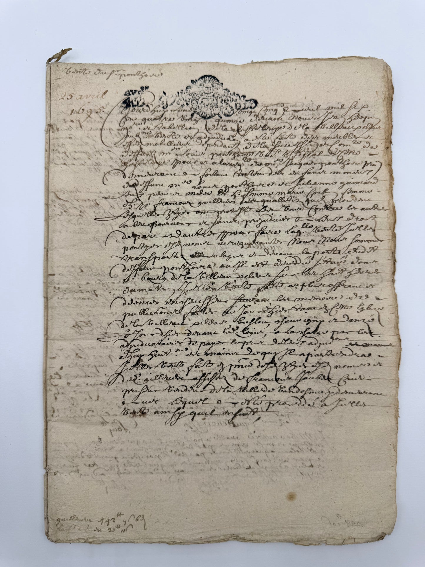French Handwritten Document, 1695, 16-page