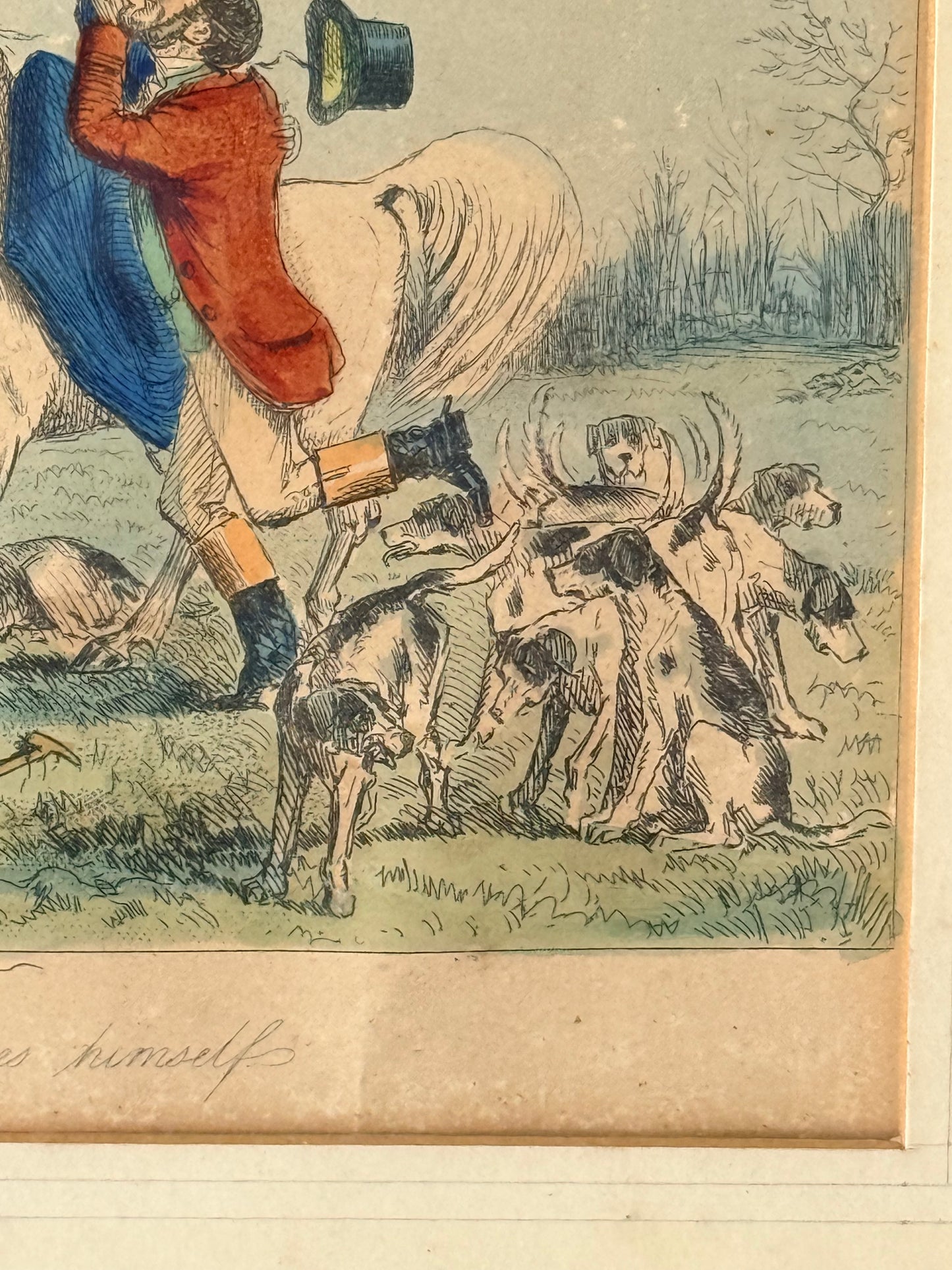 John Leech Framed Engraving, 1850’s, Mr Sponge Declares Himself