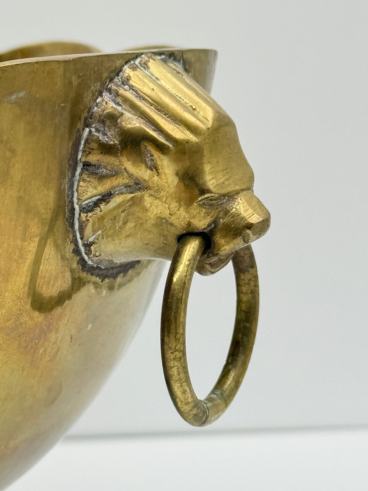 Brass Footed Bowl with Lion Mask Handles, 13"