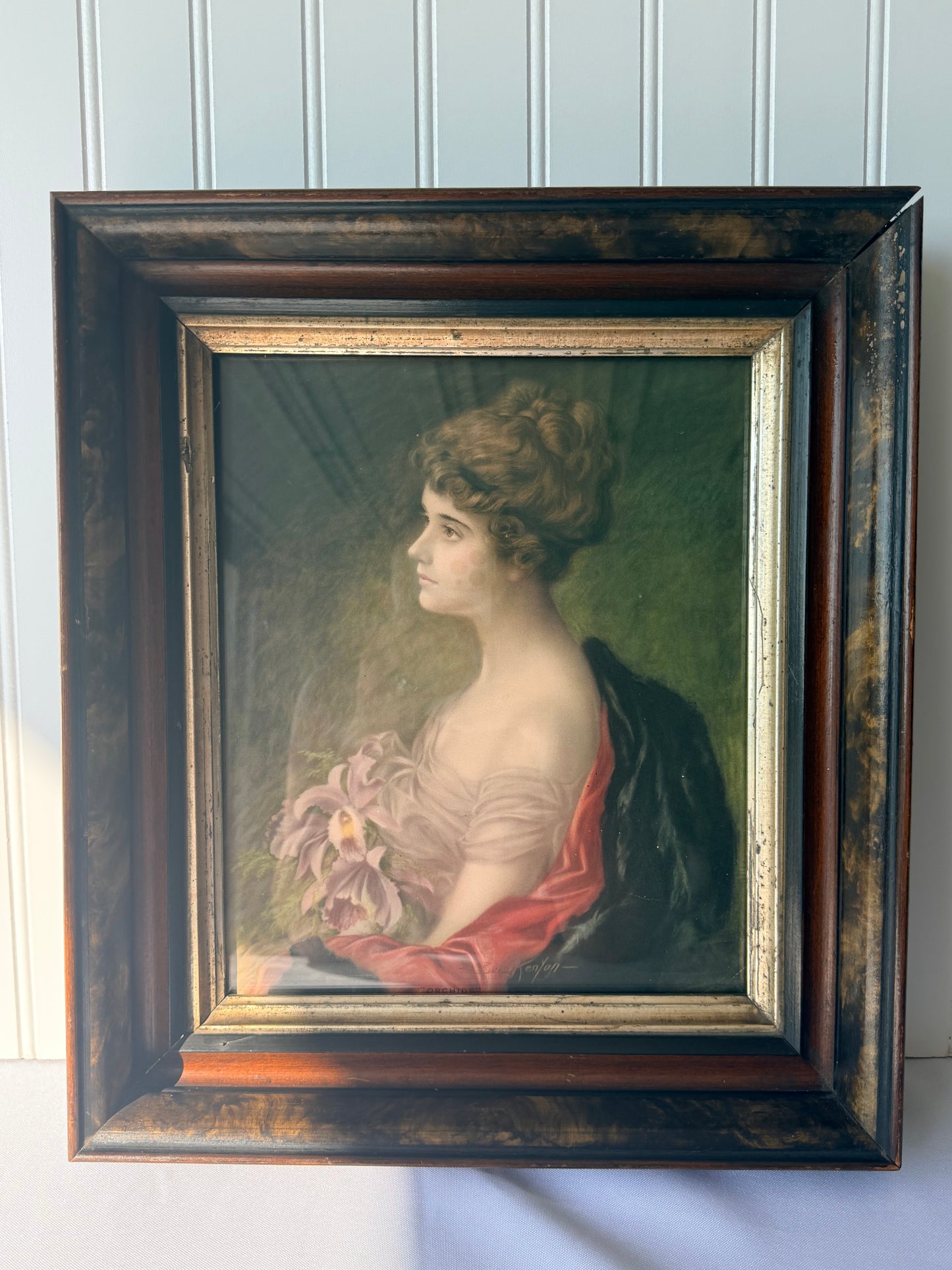 Framed Antique Female Print, 15”