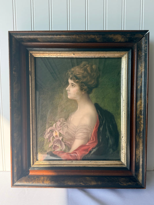 Framed Antique Female Print, 15”