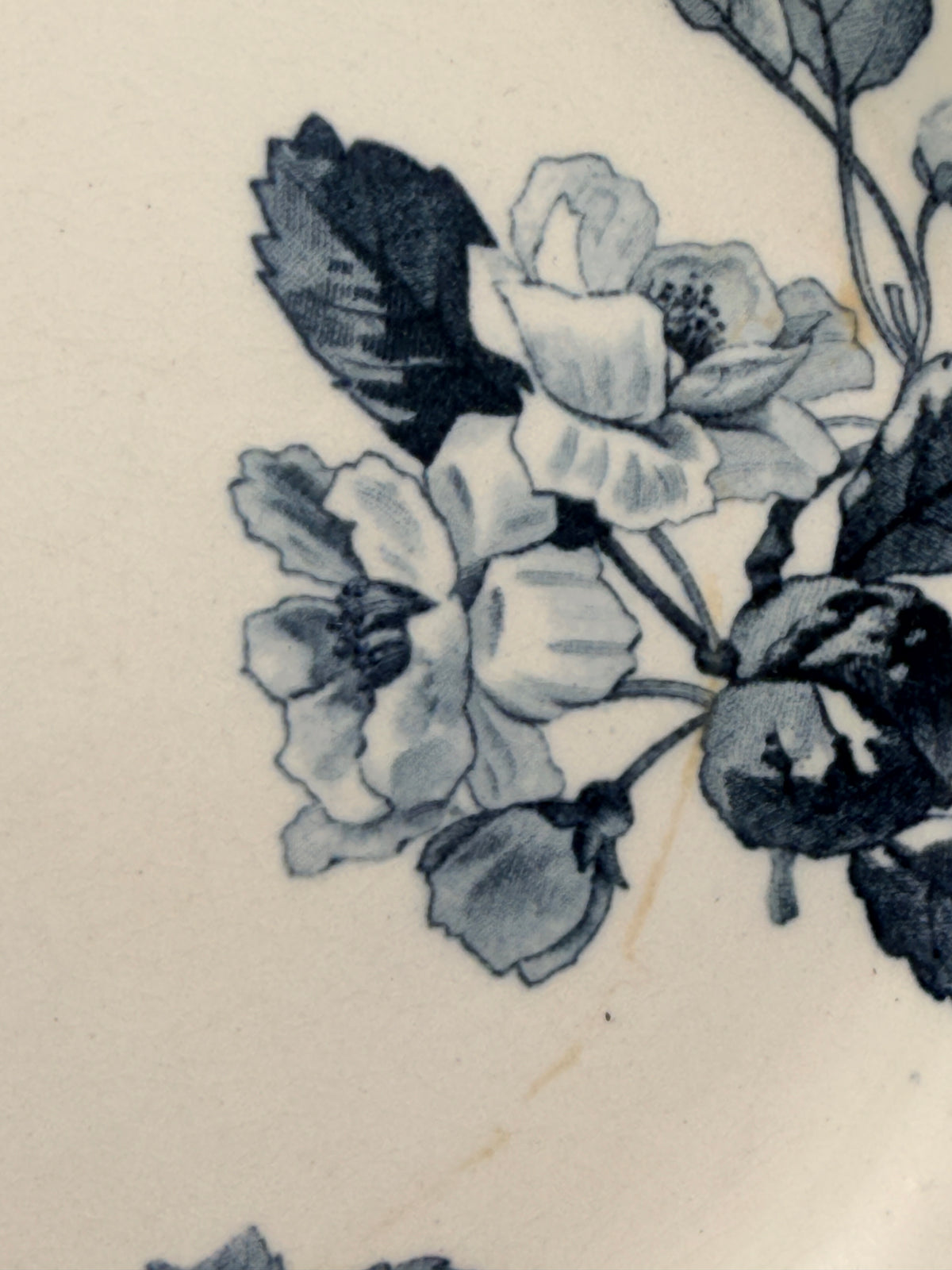 French Ironstone Transferware Floral Plate, Faiences Porcelaines Cristaux