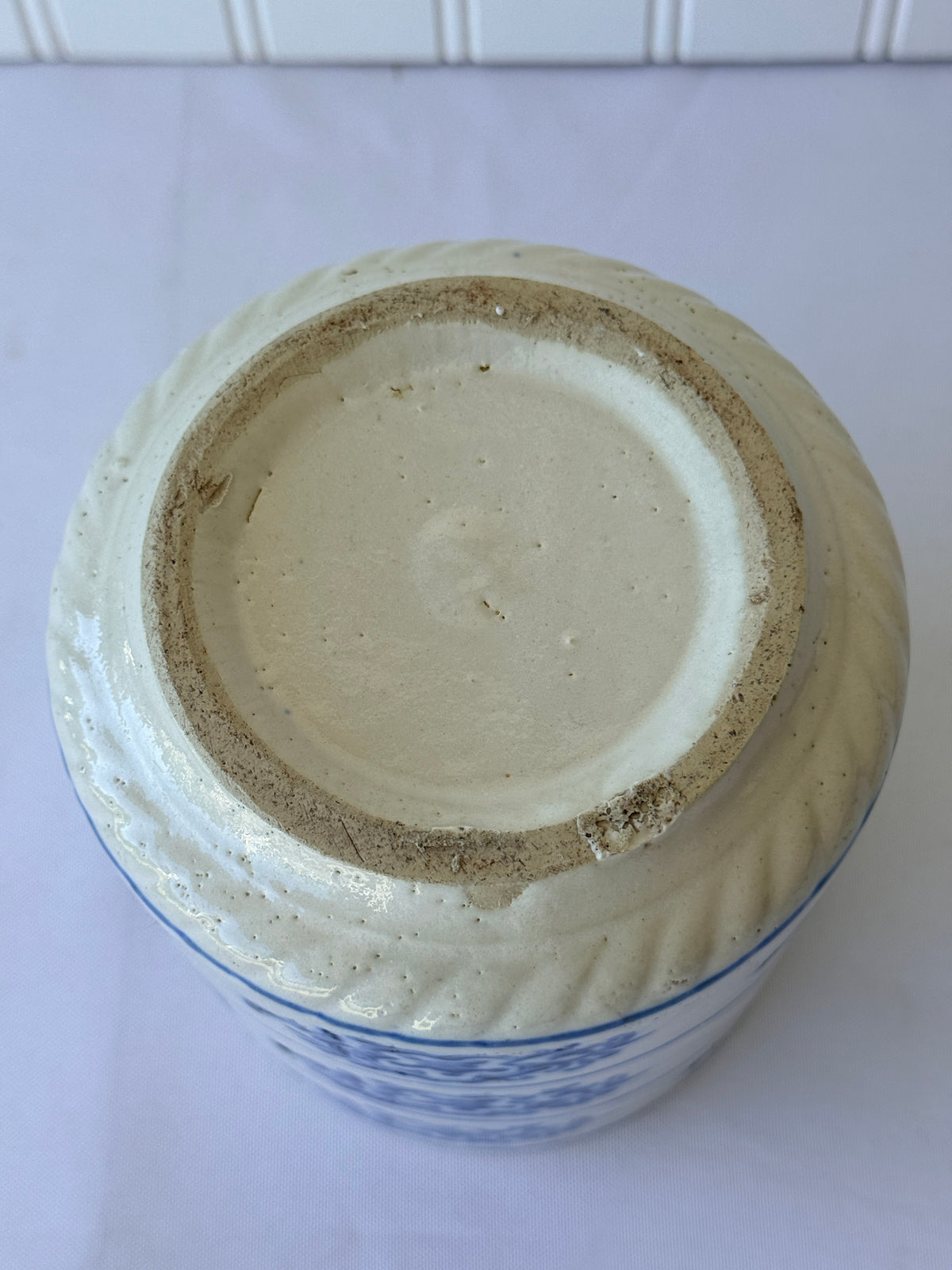 Antique Blue & White European Pottery Rice Canister, 5”