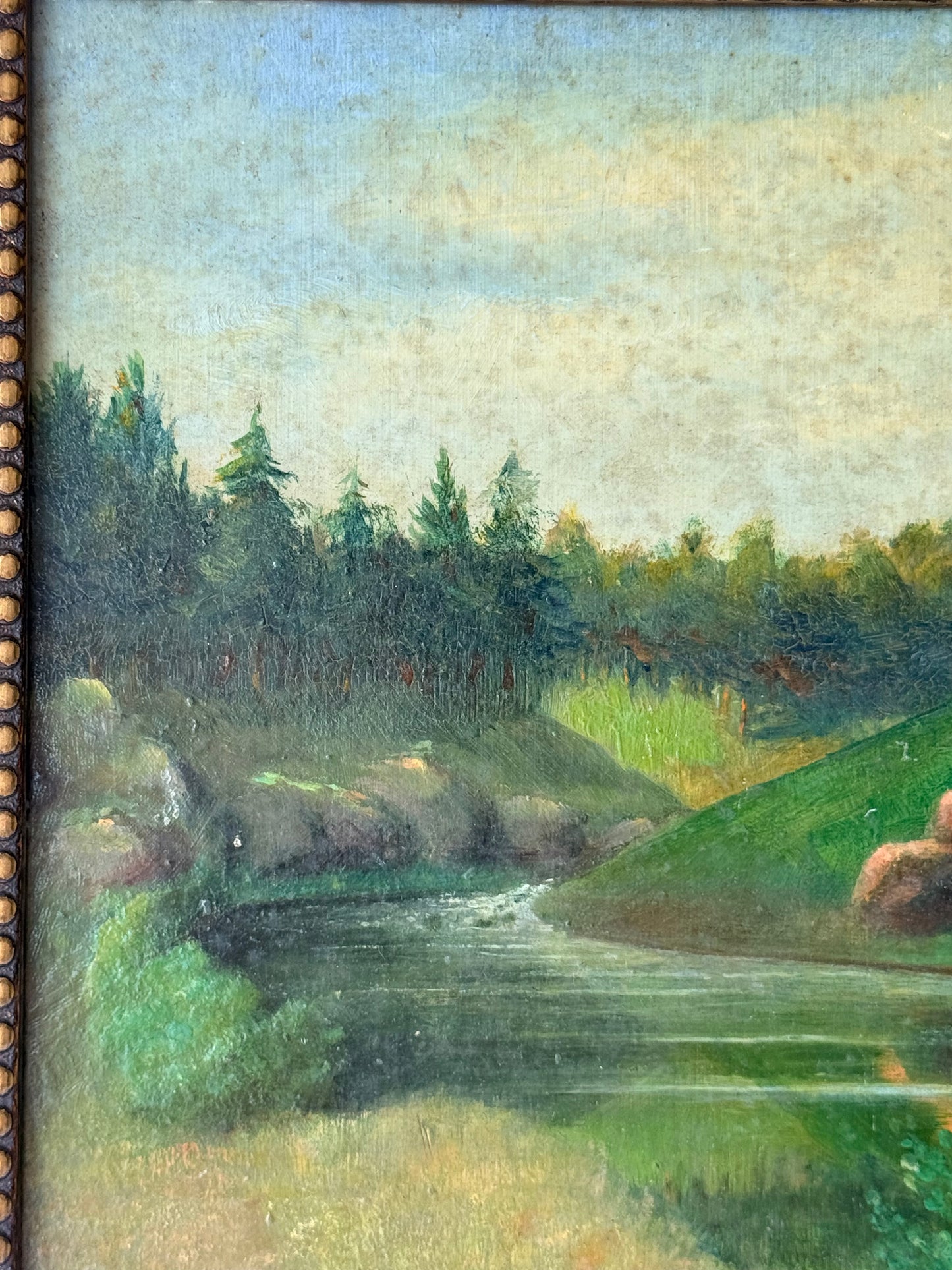 French Antique Landscape Painting, 12”