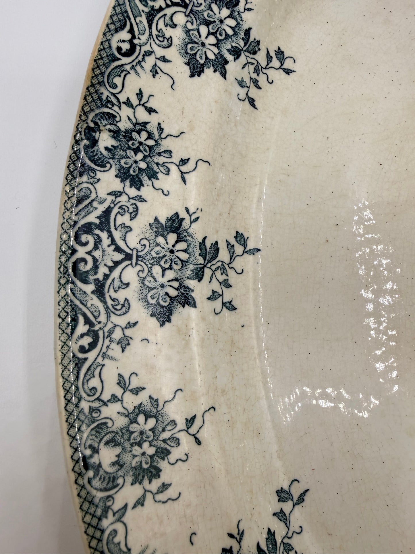 French Ironstone Green Transferware Platter DSM Vintage
