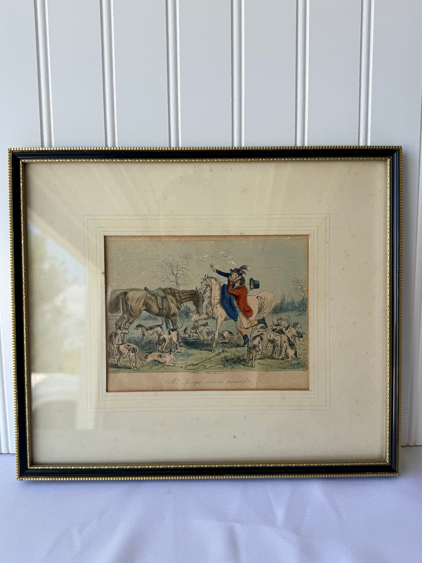 John Leech Framed Engraving, 1850’s, Mr Sponge Declares Himself