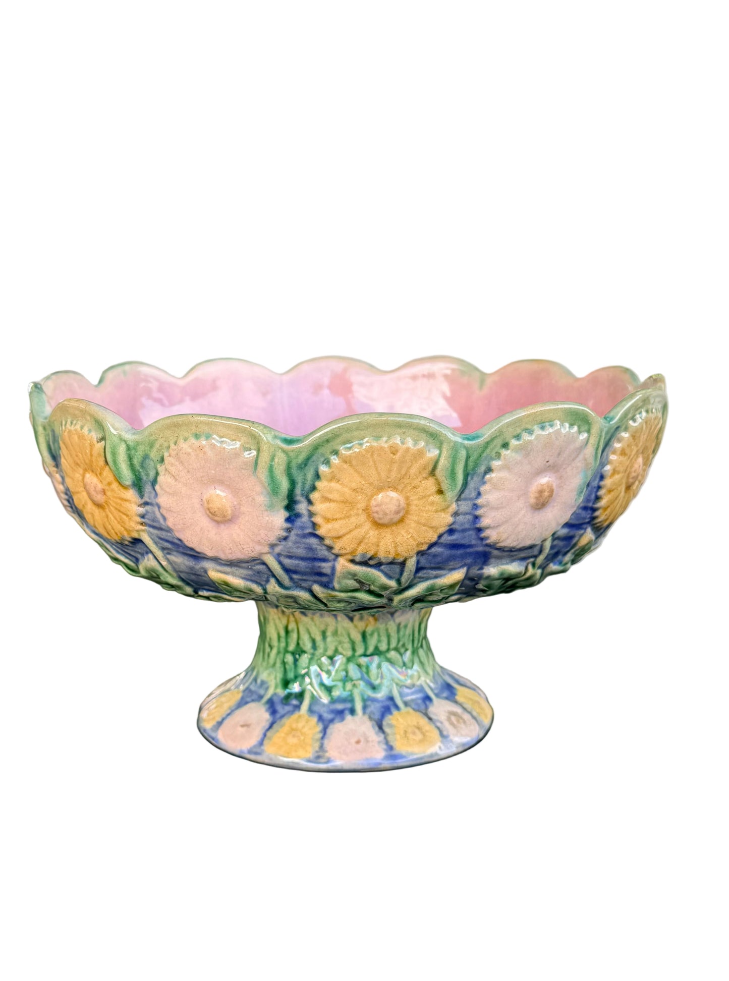 Majolica Ceramic Floral Compote Centerpiece, Griffin Smith