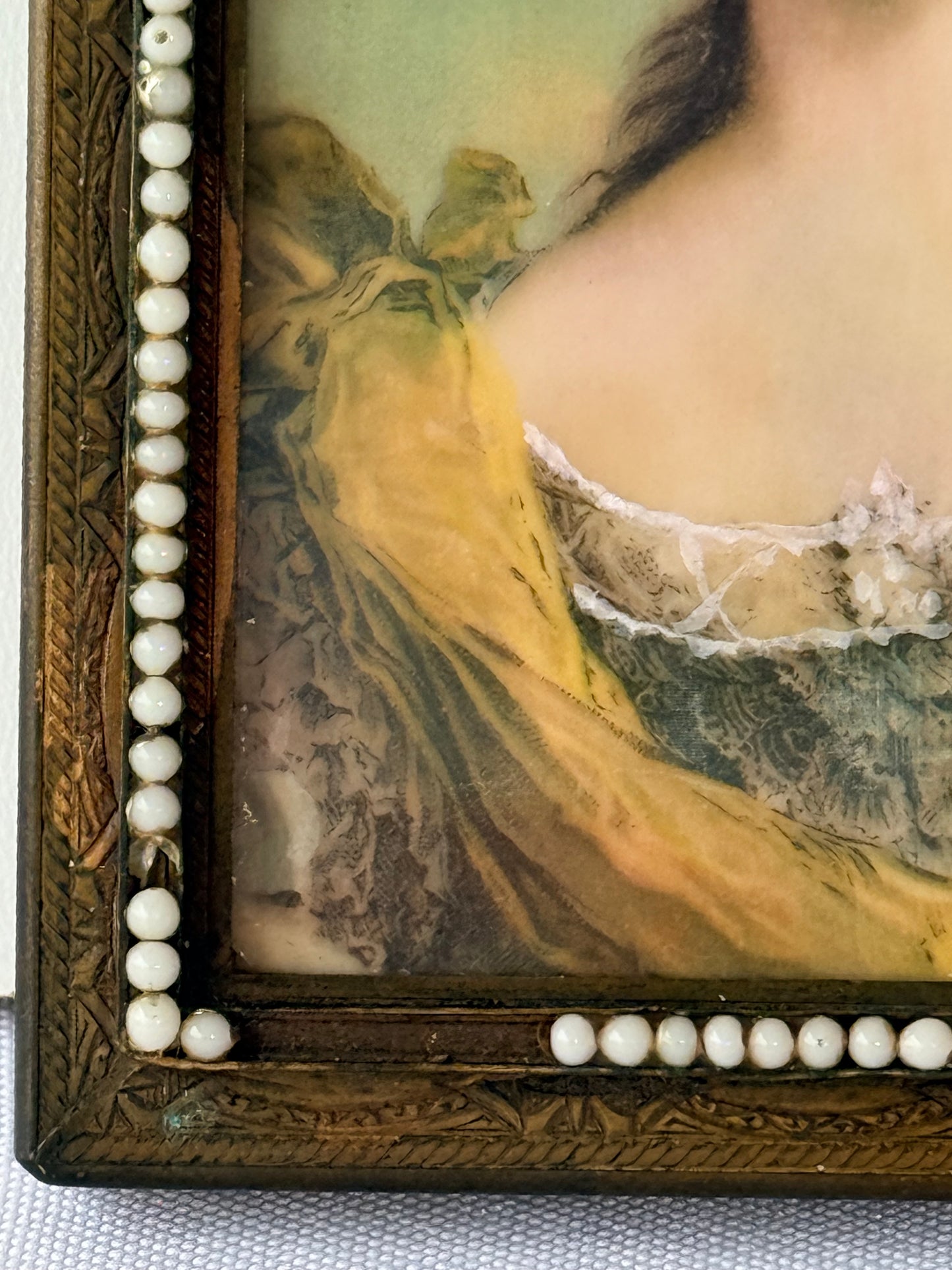 Antique Female Portrait in Metal Frame, 4”