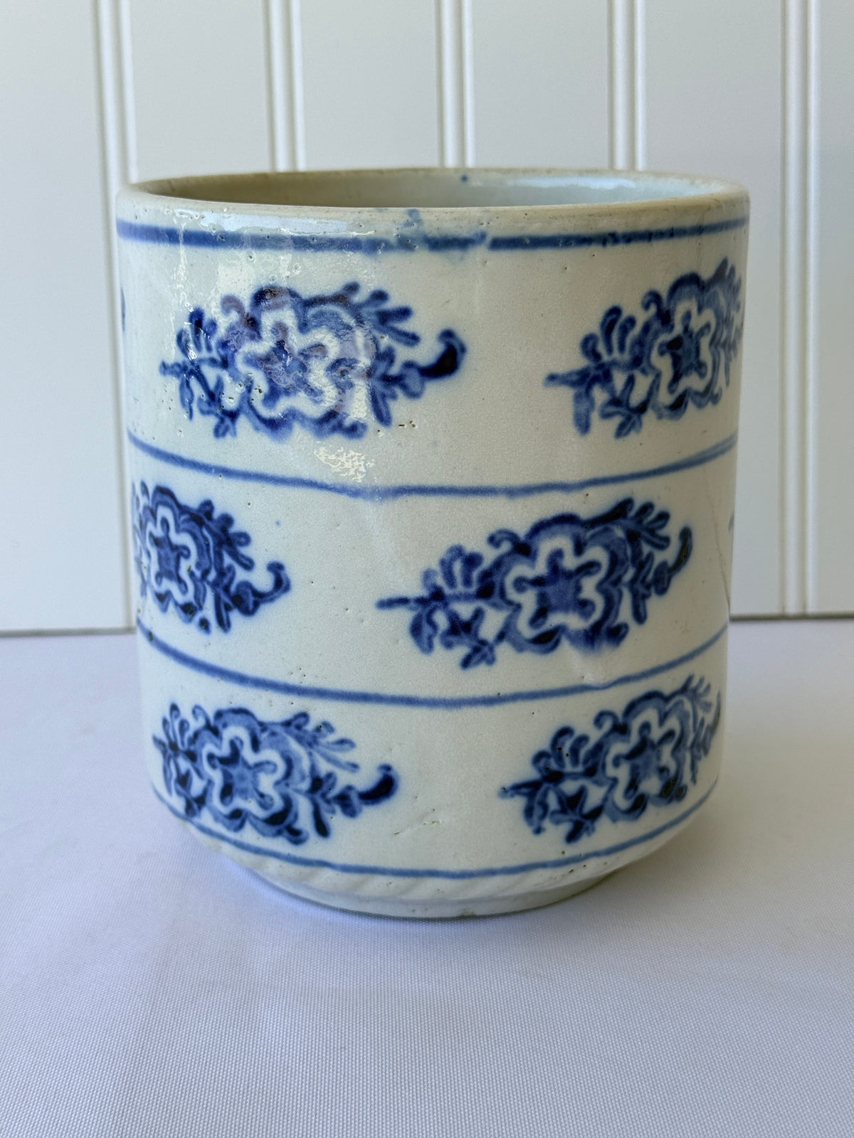 Antique Blue & White European Pottery Rice Canister, 5”