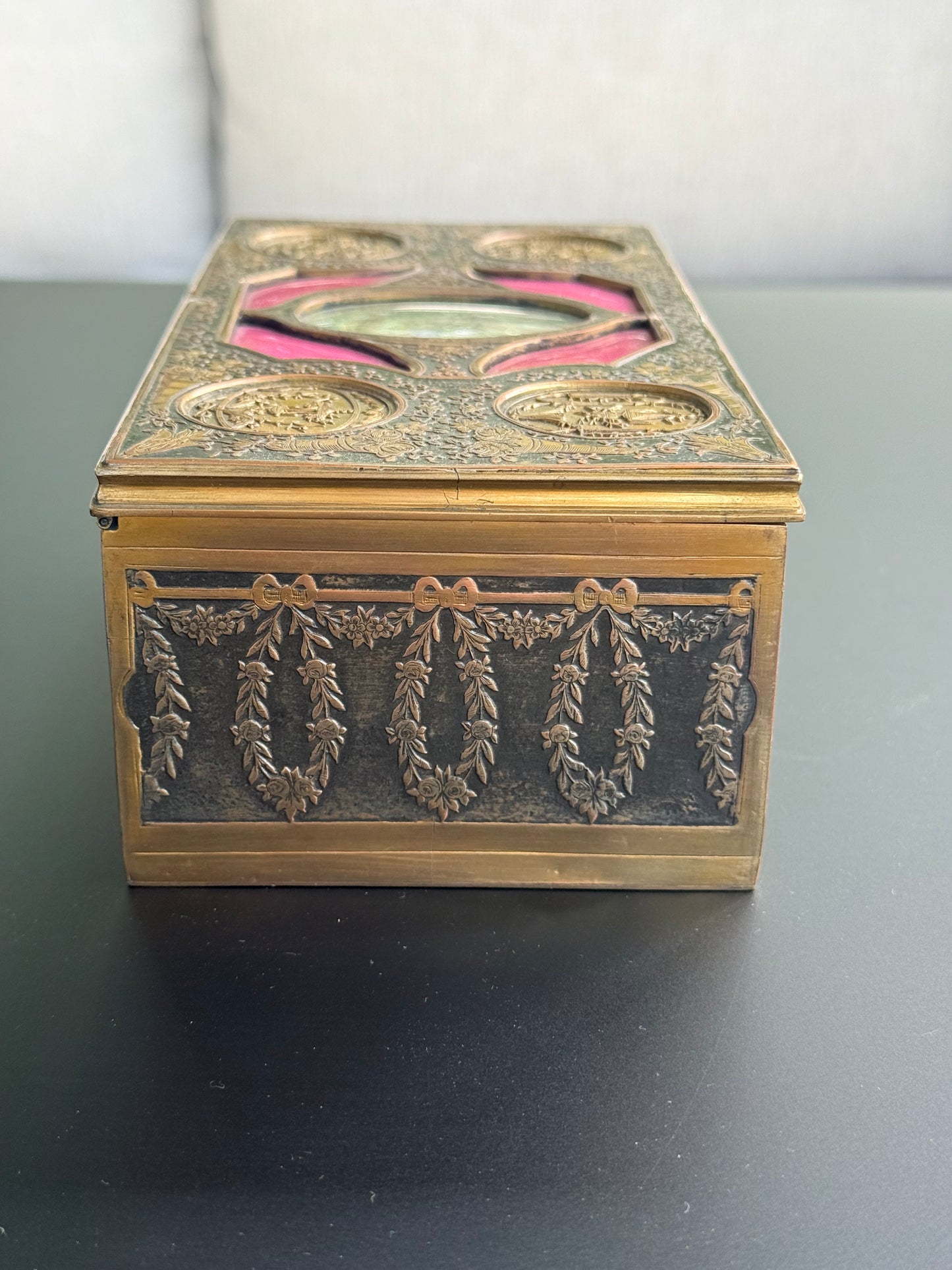 French Bronze Enamel Jewelry Box with Miniature Painting