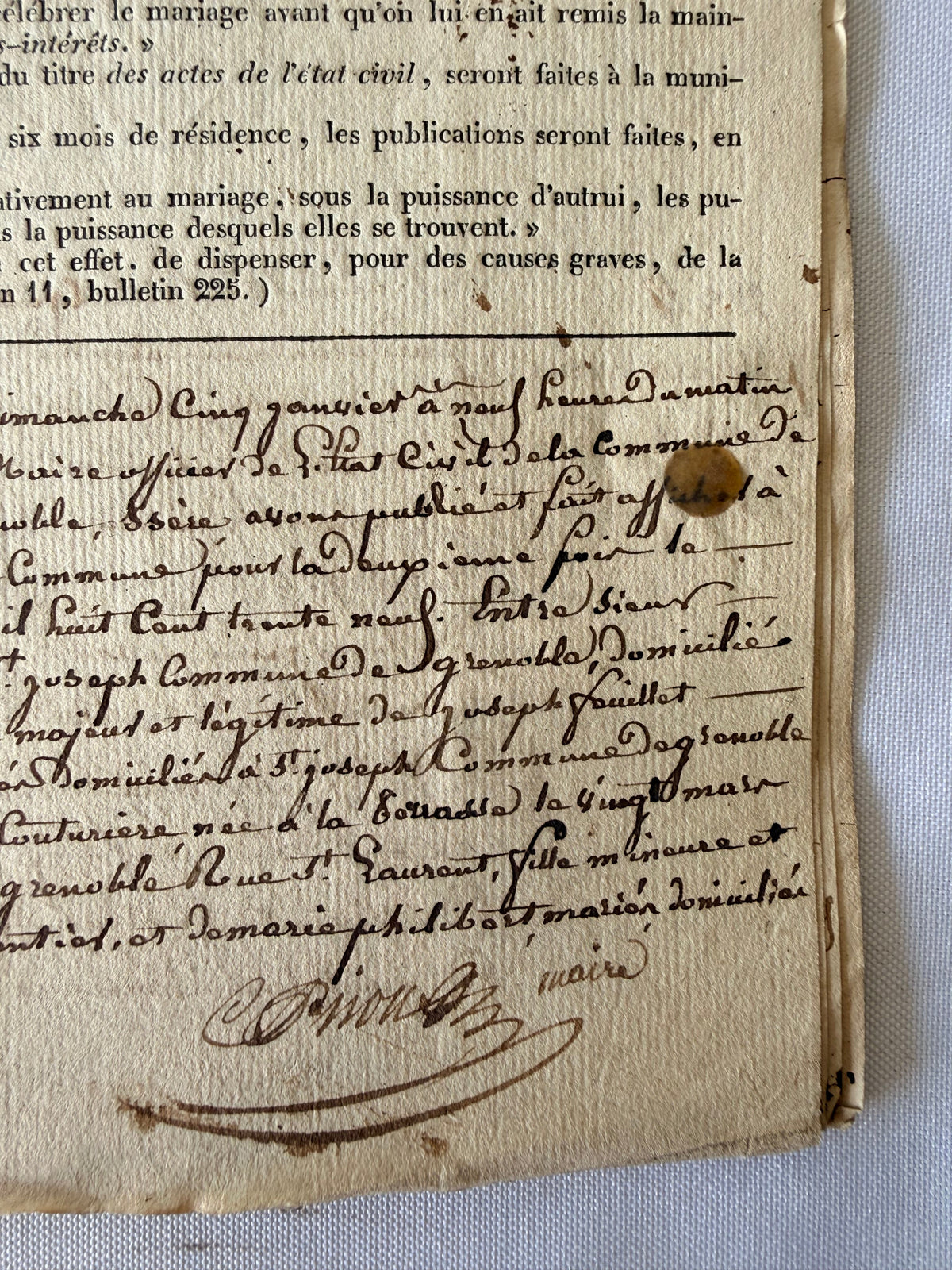 French Publication of Marriage, 1840, Grenoble DSM Vintage