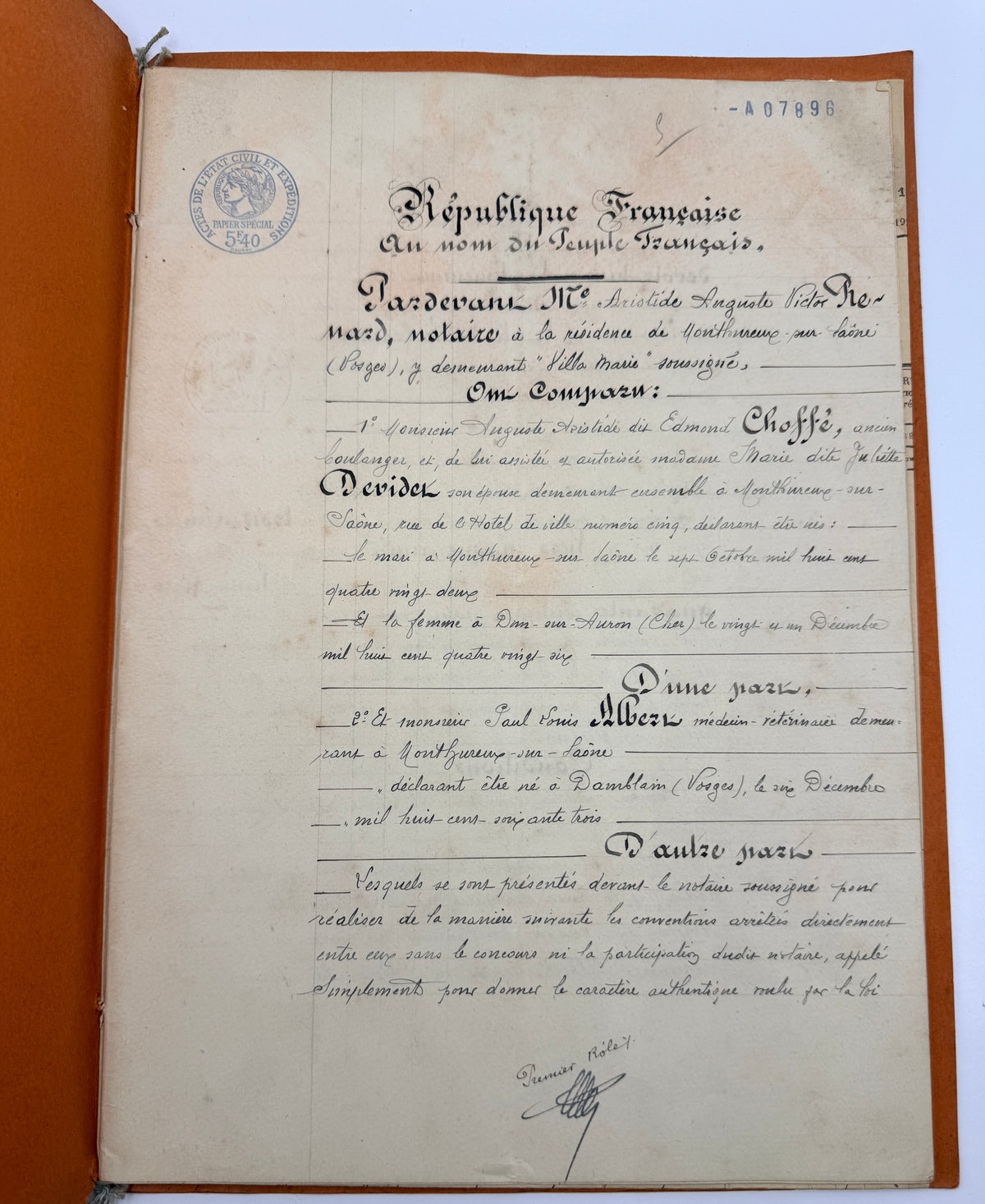 French Vintage Handwritten Bond Document, 1931