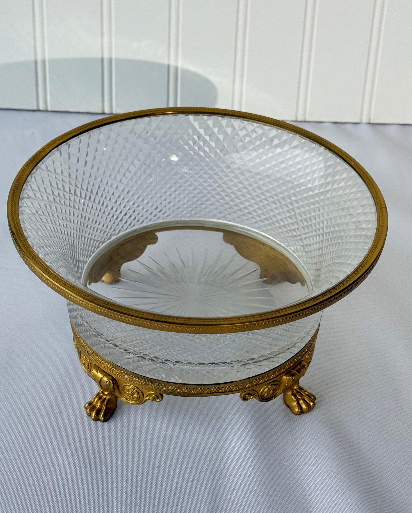 Cut Crystal Bronze Ormolu Centerpiece Bowl with Footings, 7”