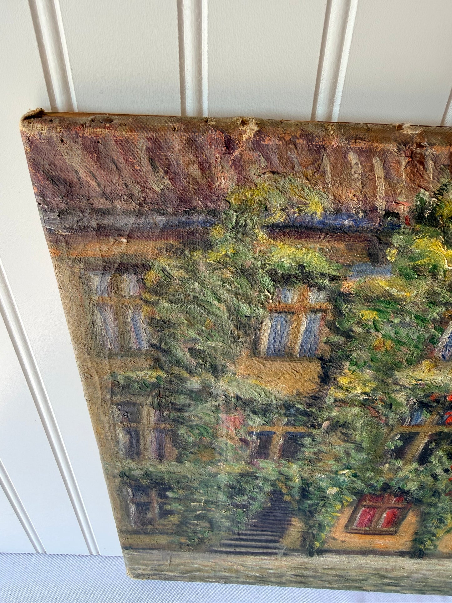 European Floral Street Oil Painting, 19”