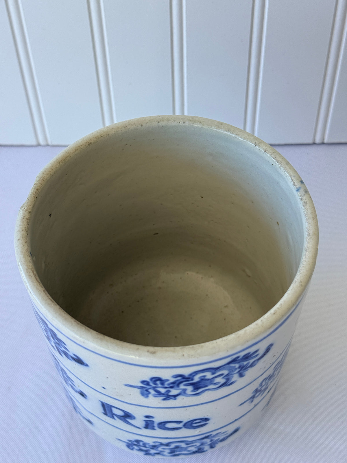 Antique Blue & White European Pottery Rice Canister, 5”