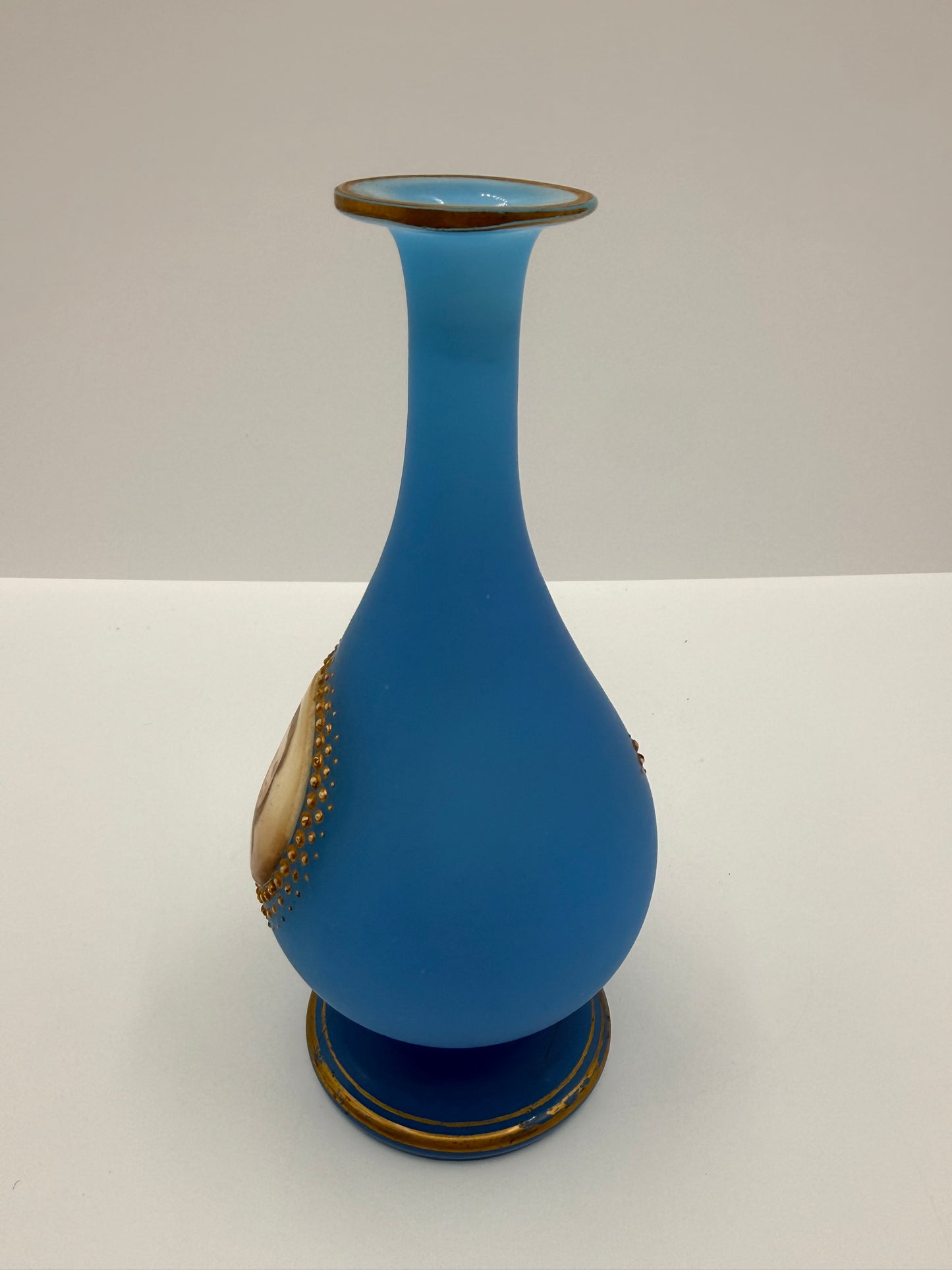 Vintage Blue Opaline Vase with Child Portrait