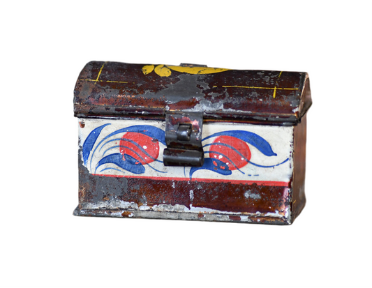 Antique Small Toleware Box, Decorative Tin