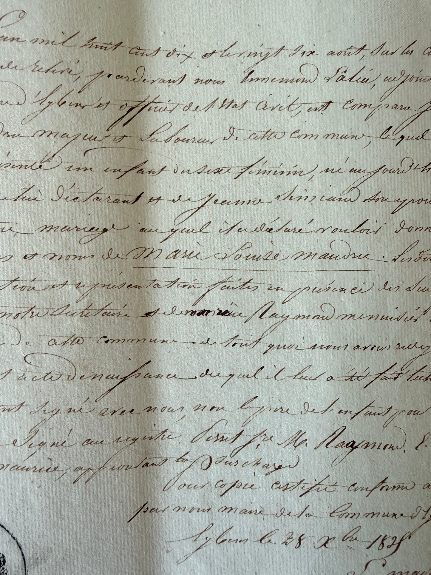 French Handwritten City Hall Document, 1828, Grenoble