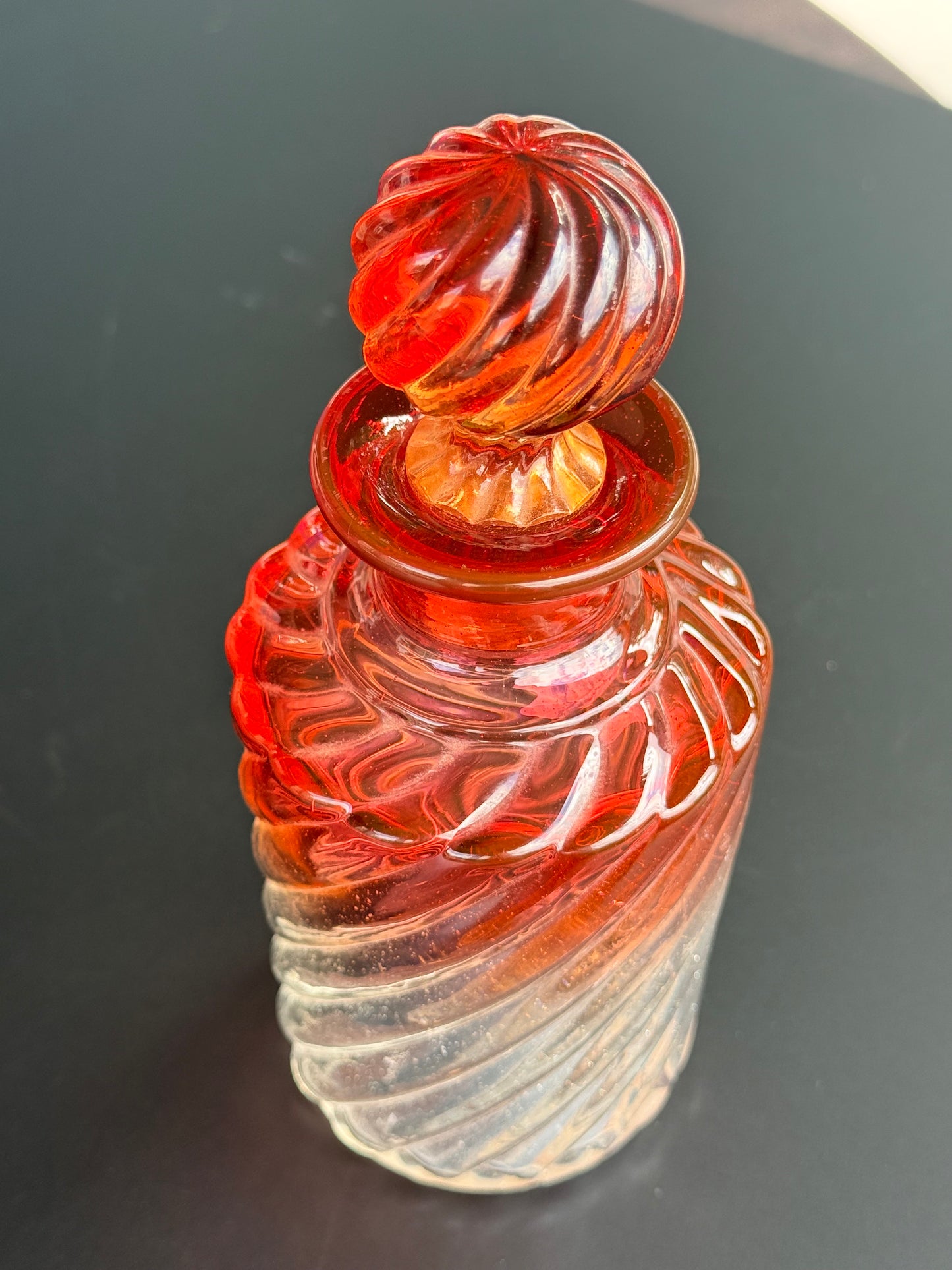Baccarat Cranberry Swirled Glass Perfume Bottle, 8”