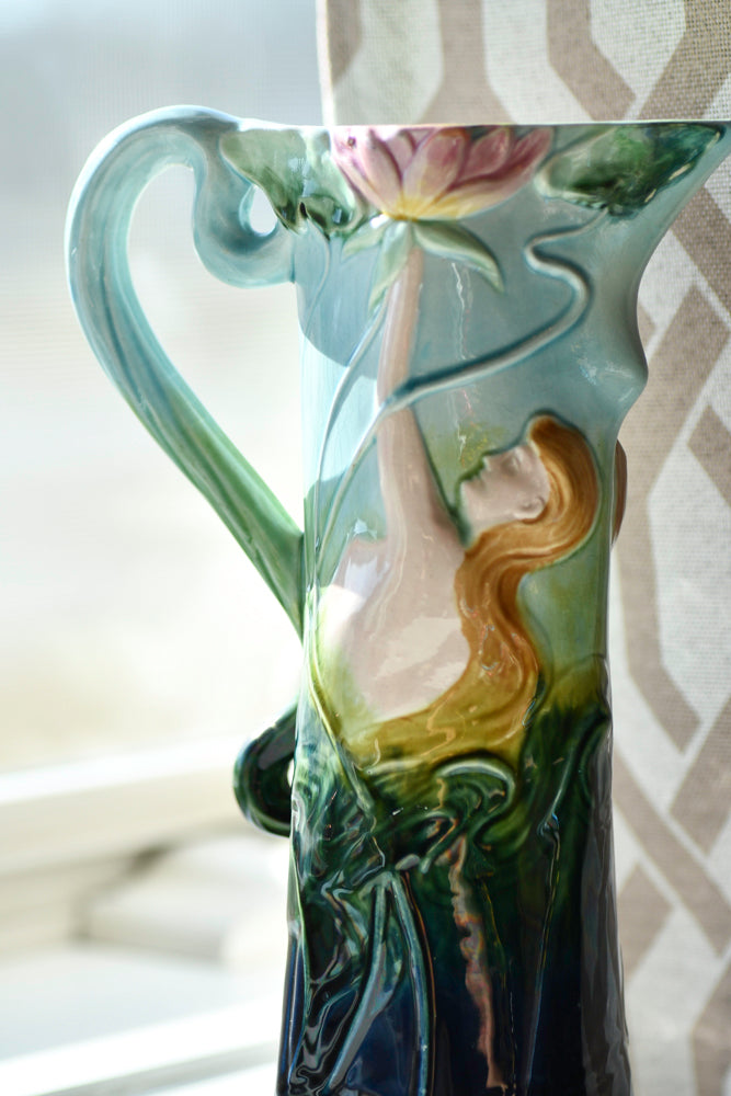 Majolica Art Nouveau Style Decorative Vase or Ewer