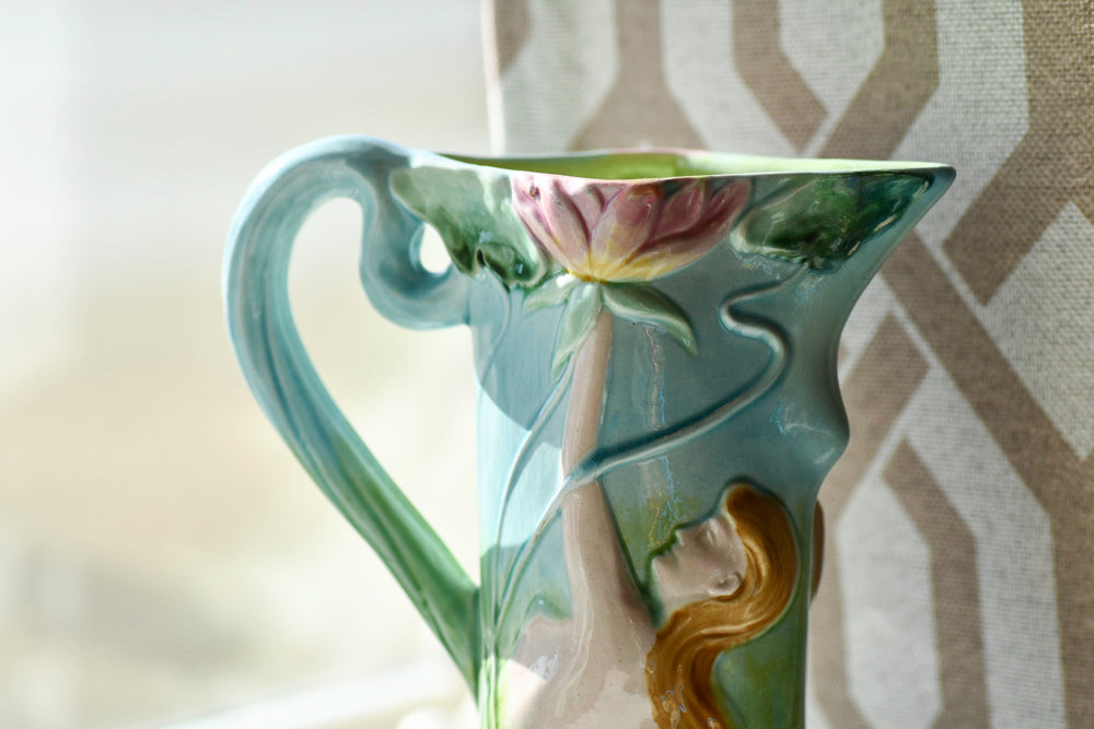 Majolica Art Nouveau Style Decorative Vase or Ewer