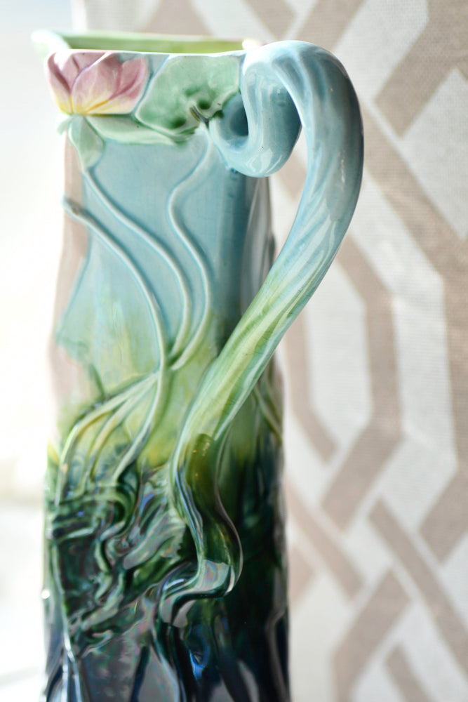 Majolica Art Nouveau Style Decorative Vase or Ewer