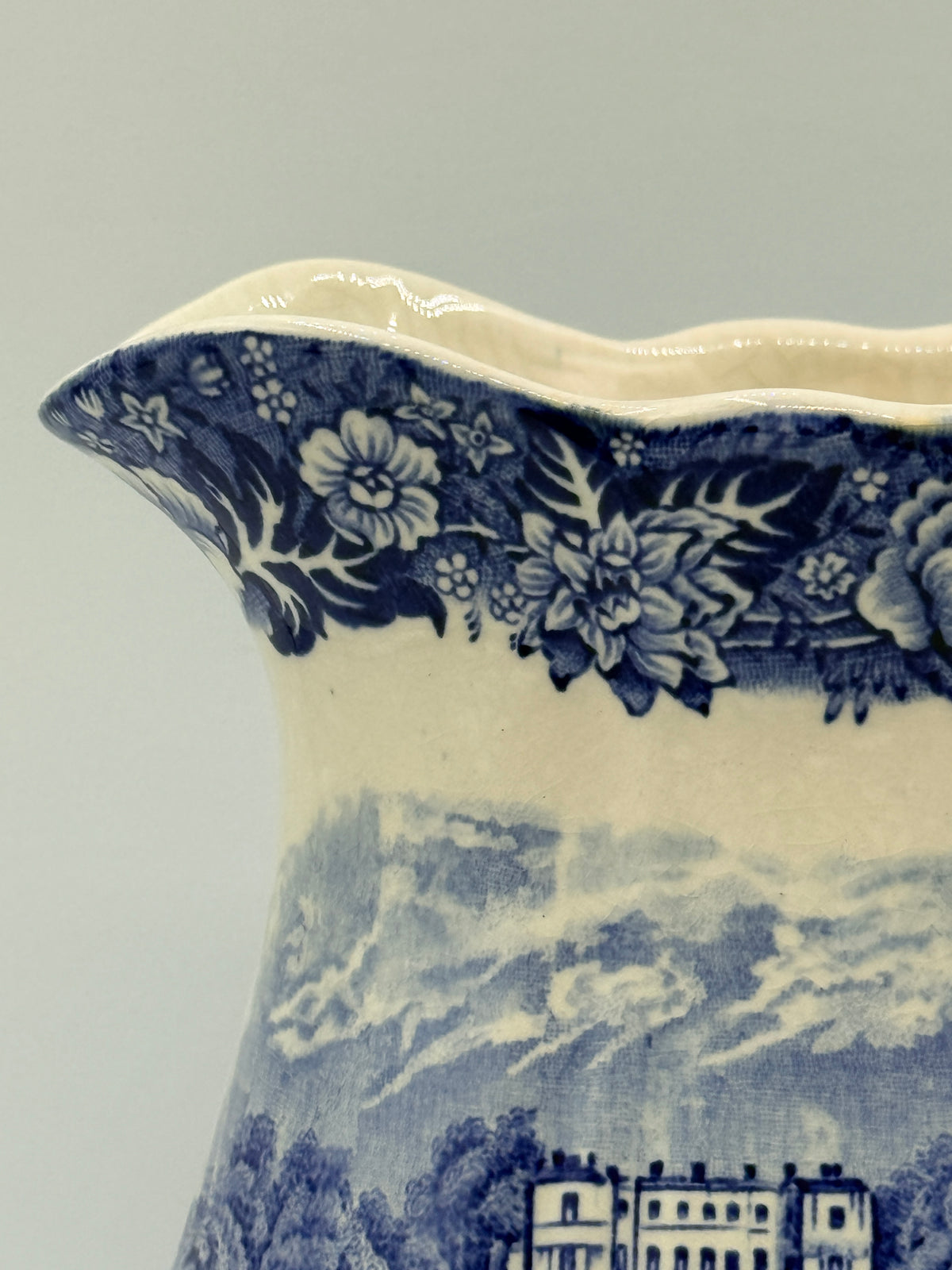 Palissy English Blue & White Park Place Pitcher, 6"