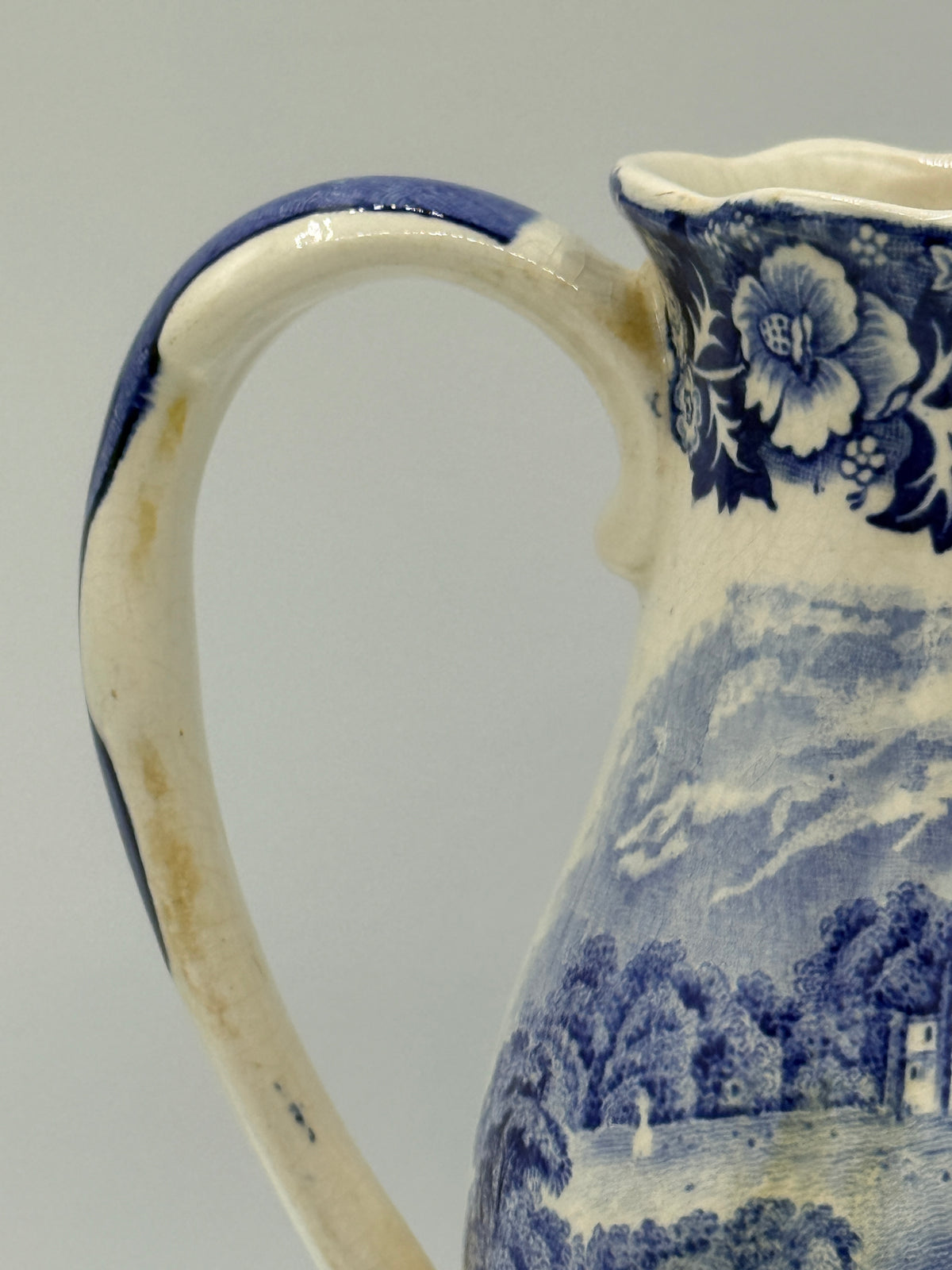 Palissy English Blue & White Park Place Pitcher, 6"