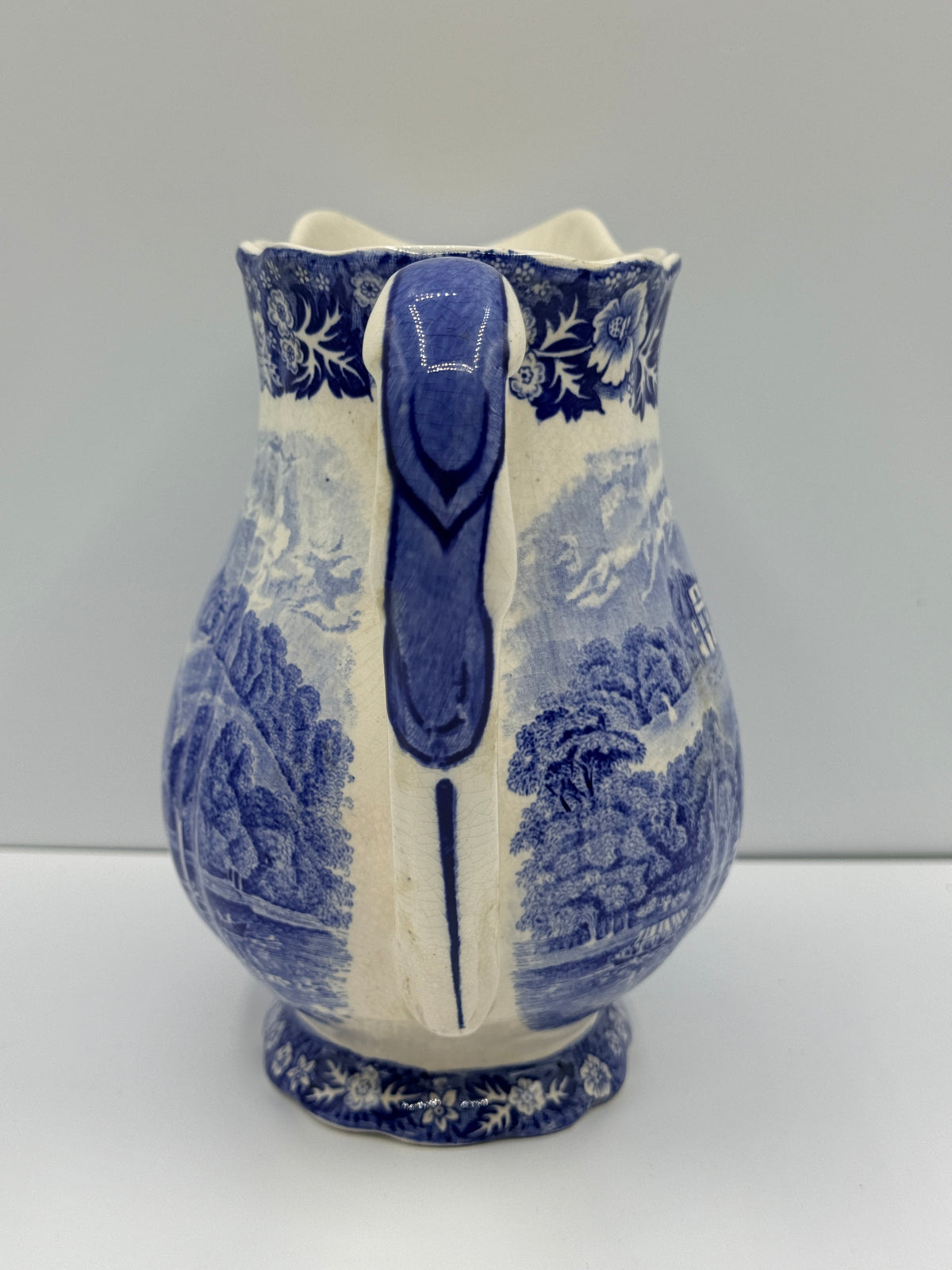 Palissy English Blue & White Park Place Pitcher, 6"