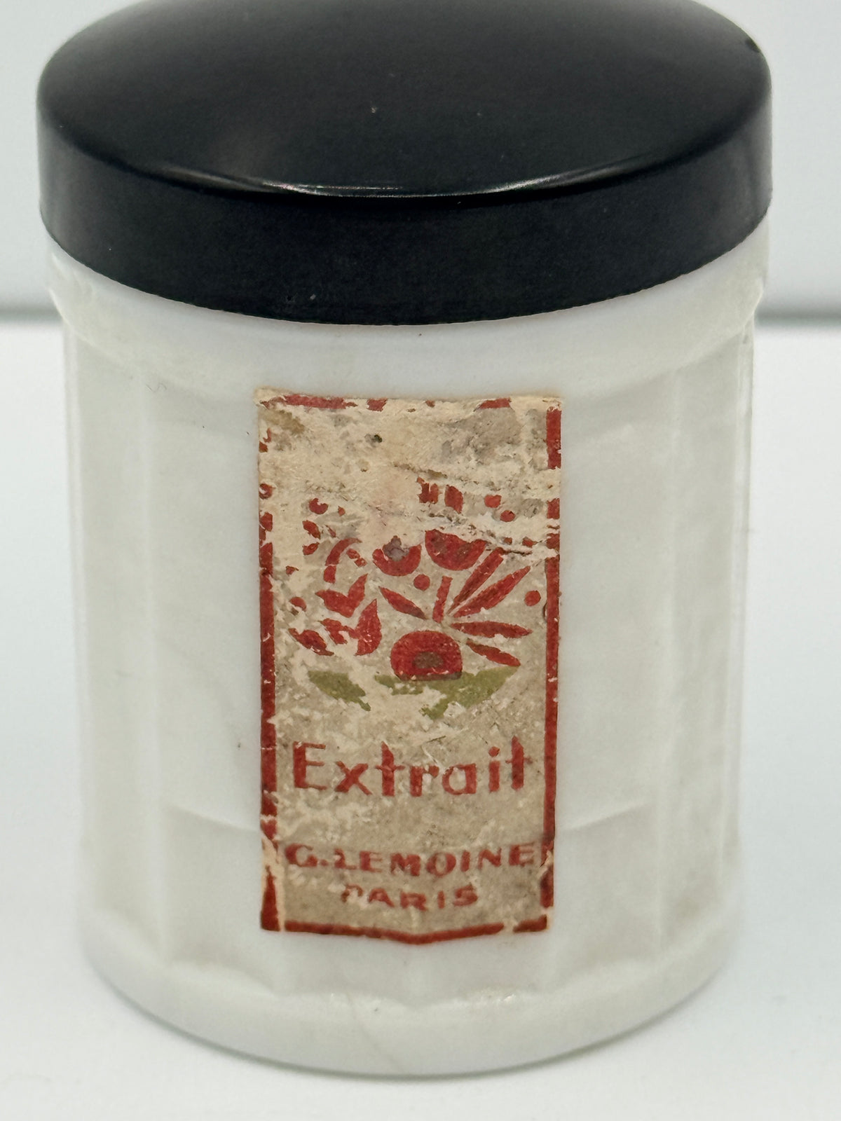 French Extract Glamoine Milk Glass Jar, 2"