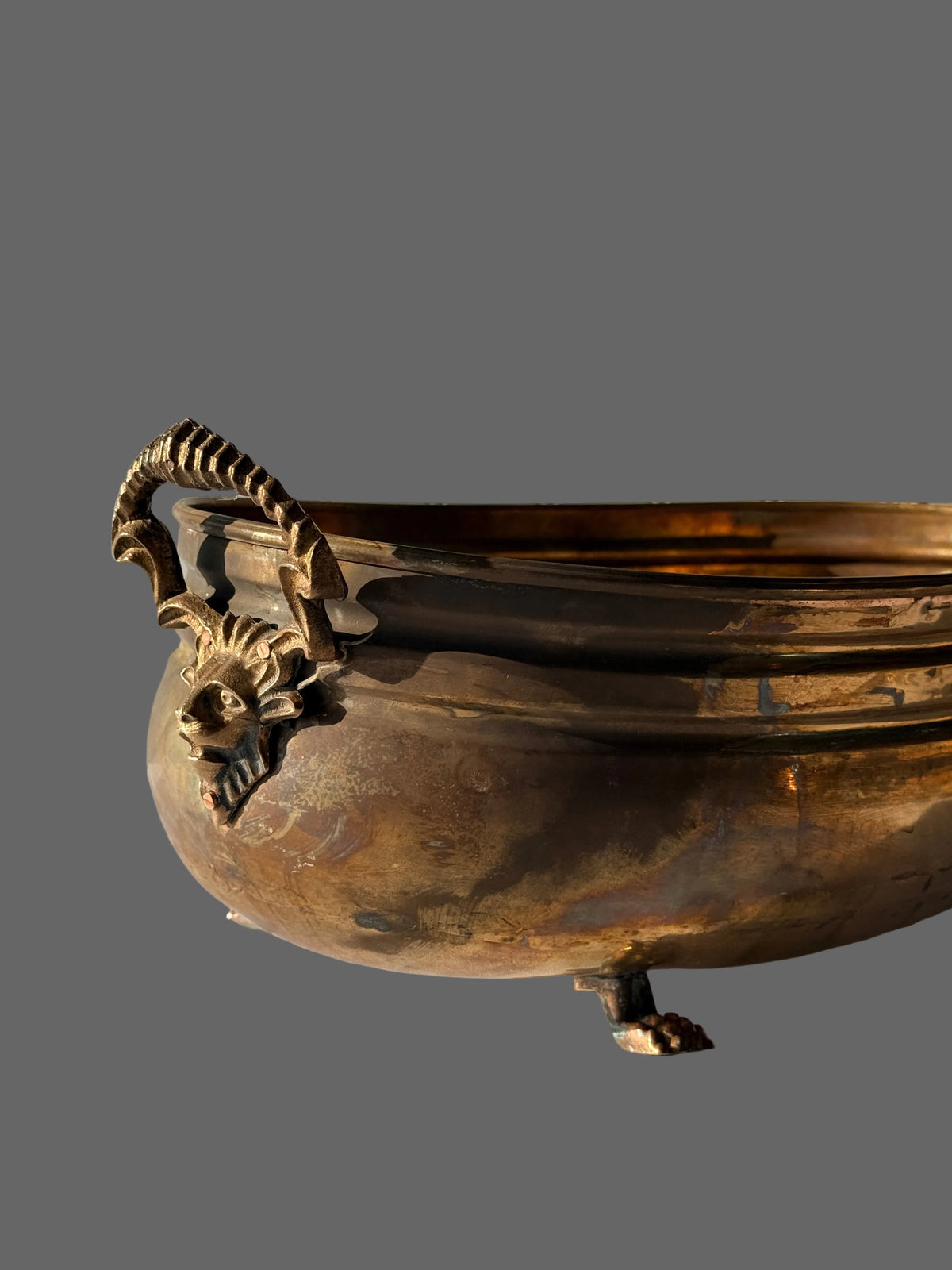 Brass Jardiniere with Lion Face Handles & Paw Footing