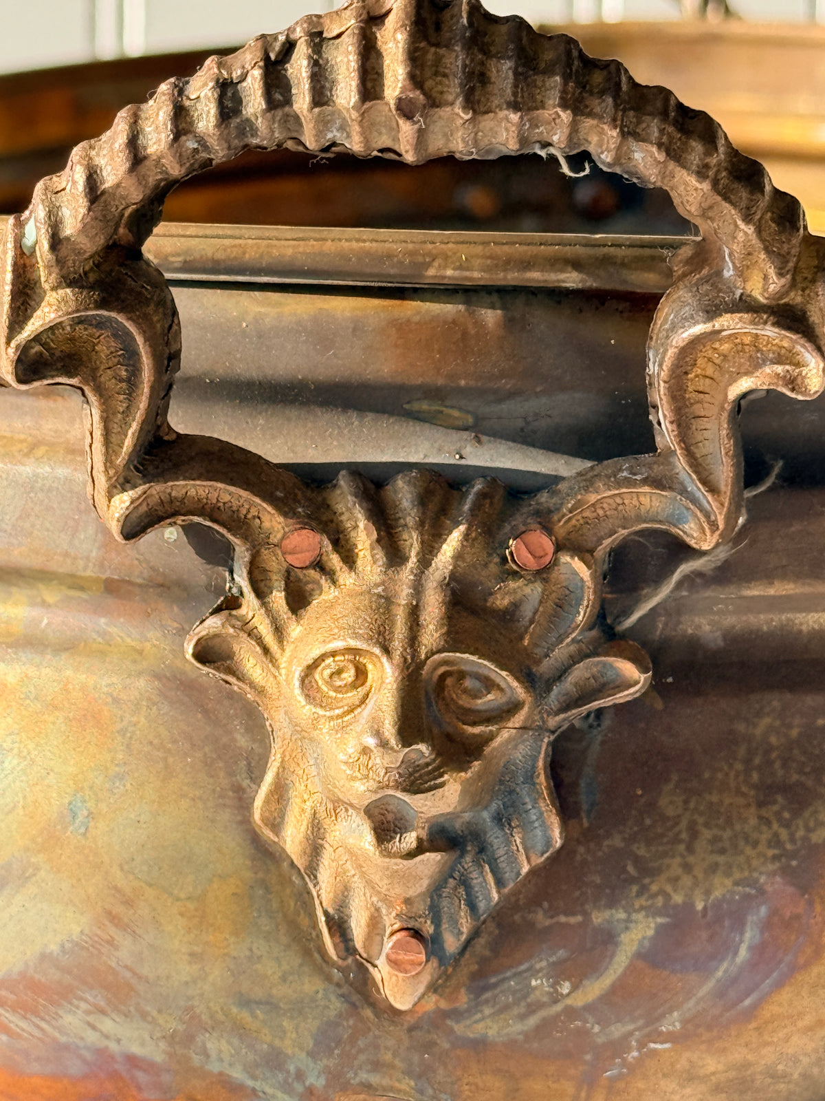 Brass Jardiniere with Lion Face Handles & Paw Footing