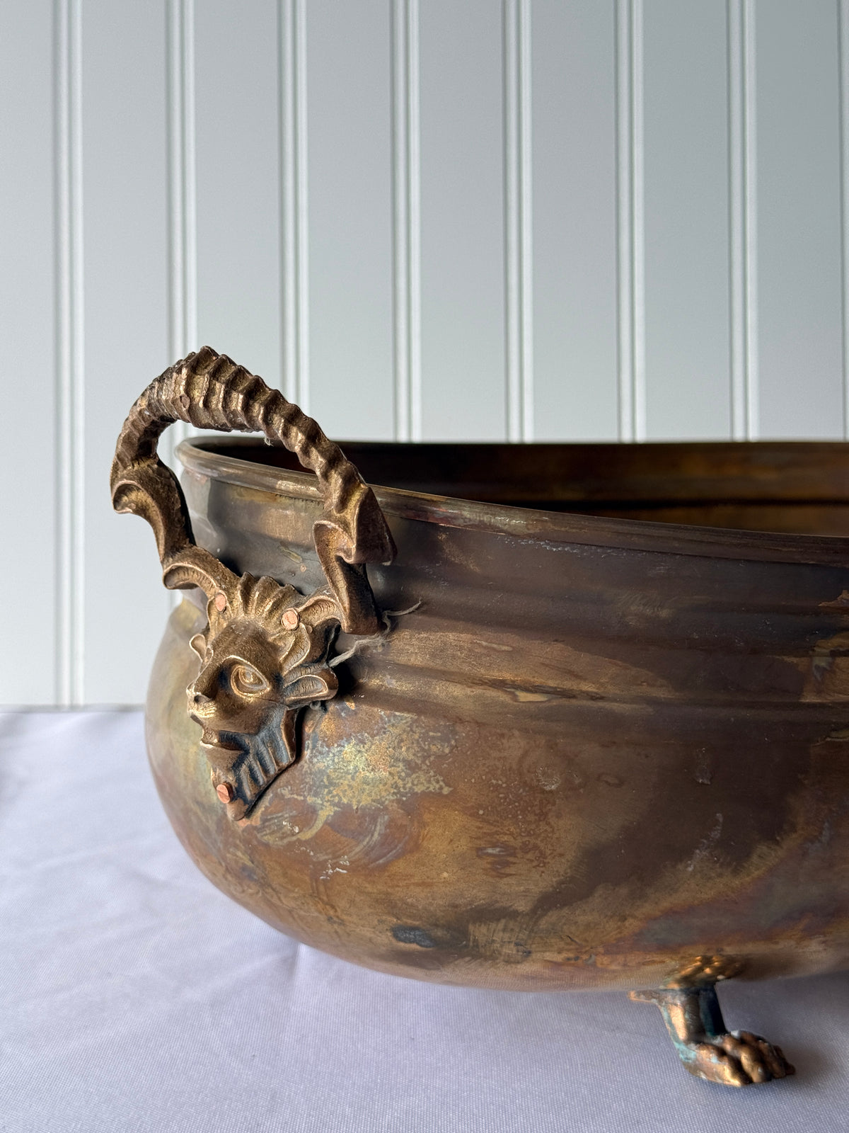 Brass Jardiniere with Lion Face Handles & Paw Footing