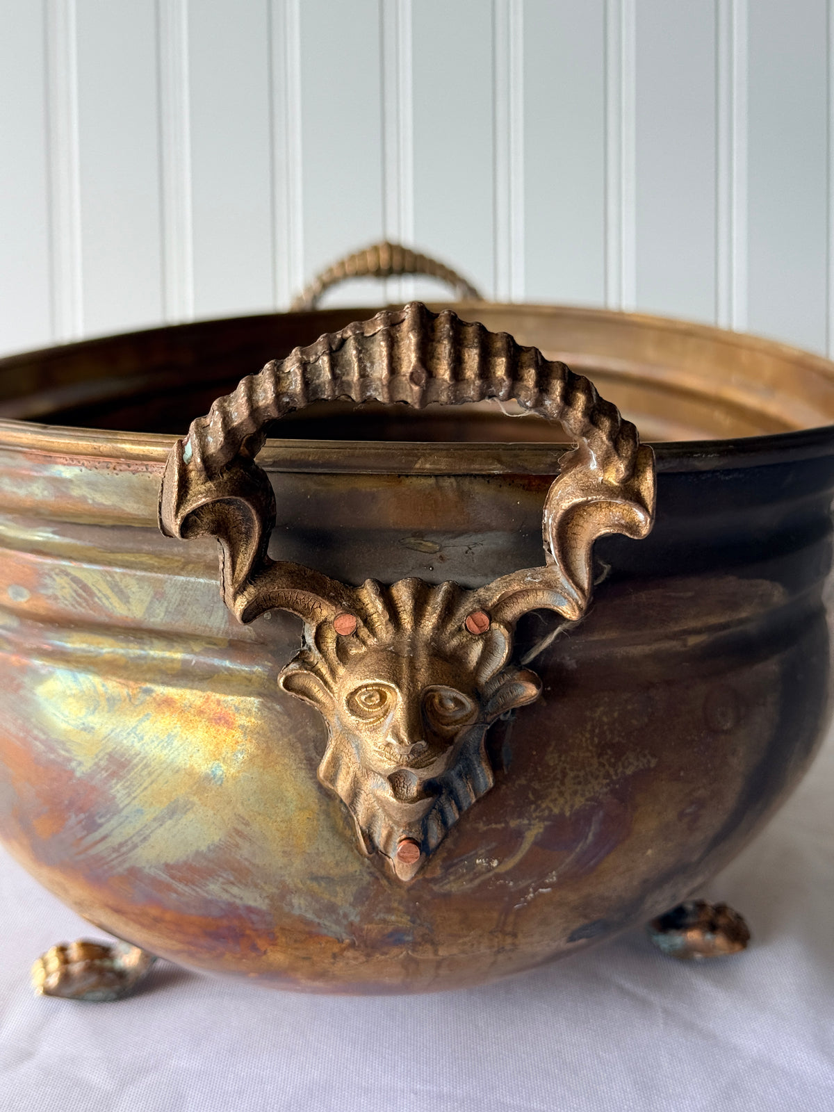 Brass Jardiniere with Lion Face Handles & Paw Footing