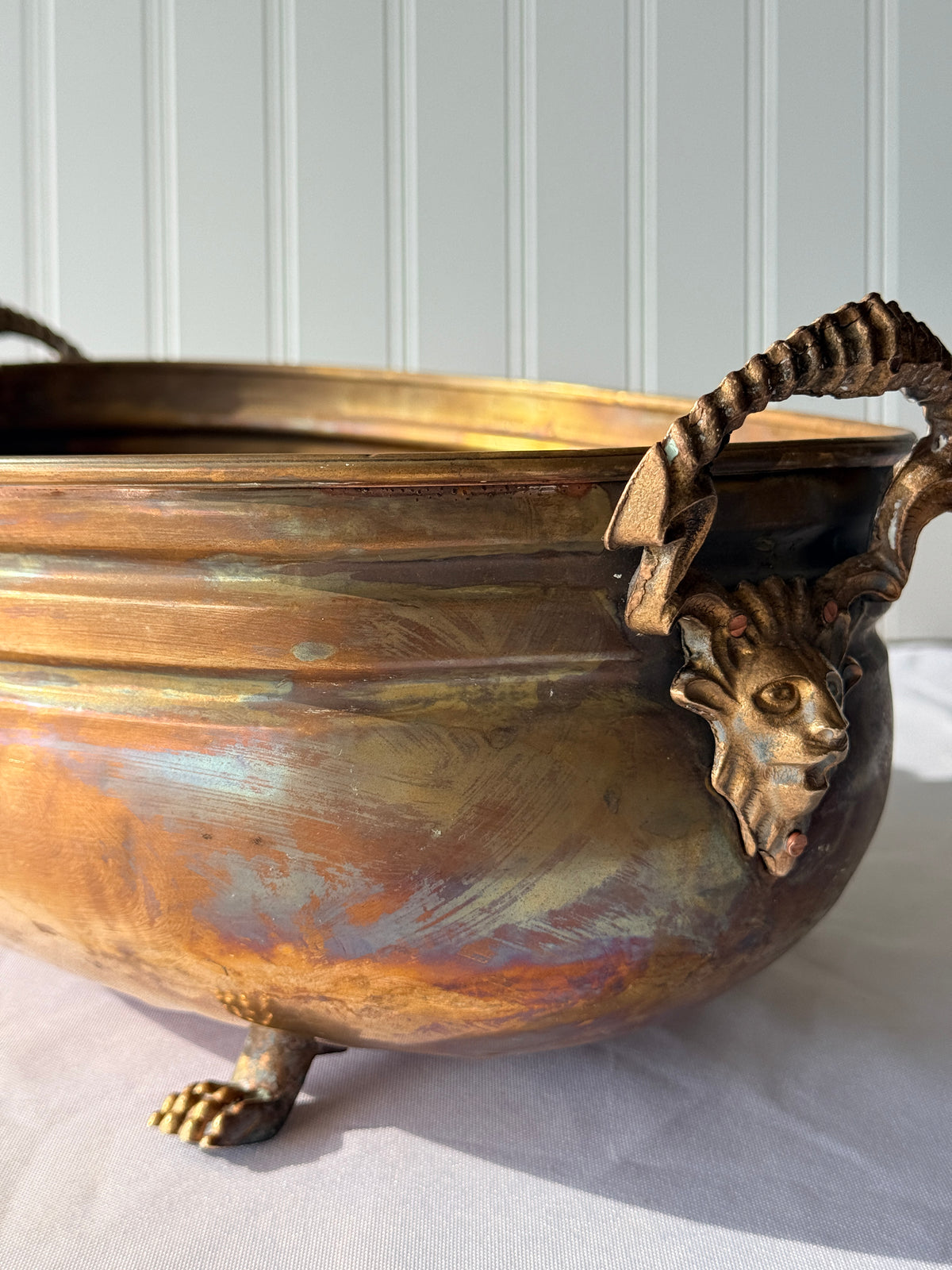 Brass Jardiniere with Lion Face Handles & Paw Footing