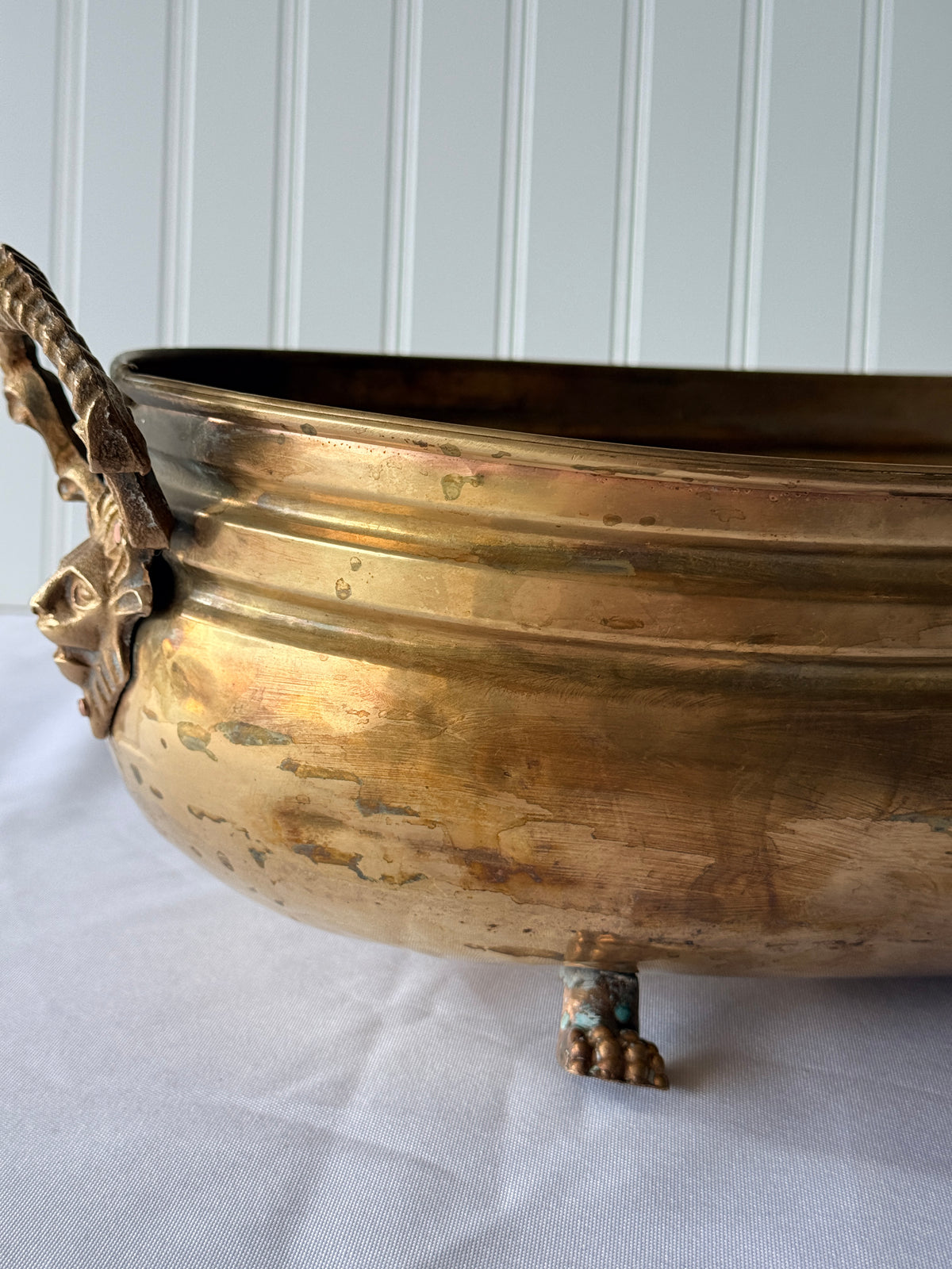Brass Jardiniere with Lion Face Handles & Paw Footing
