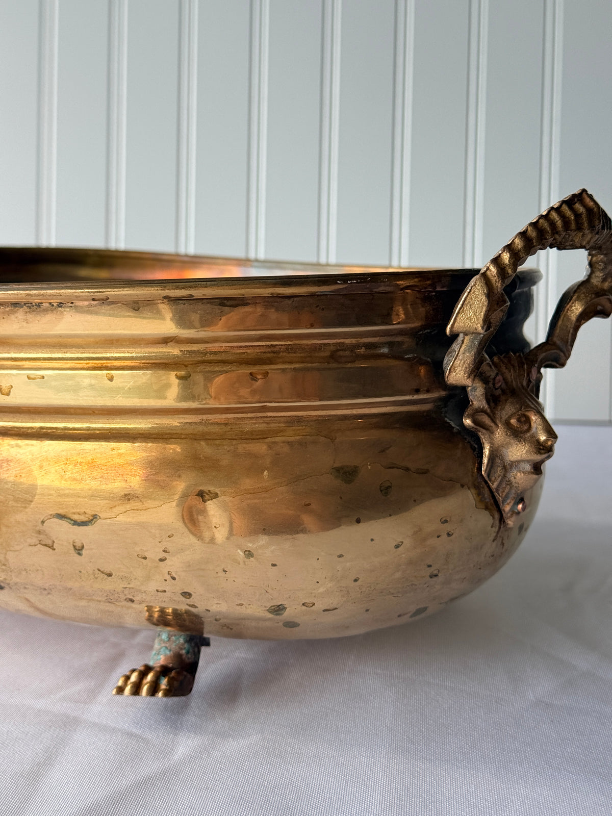 Brass Jardiniere with Lion Face Handles & Paw Footing
