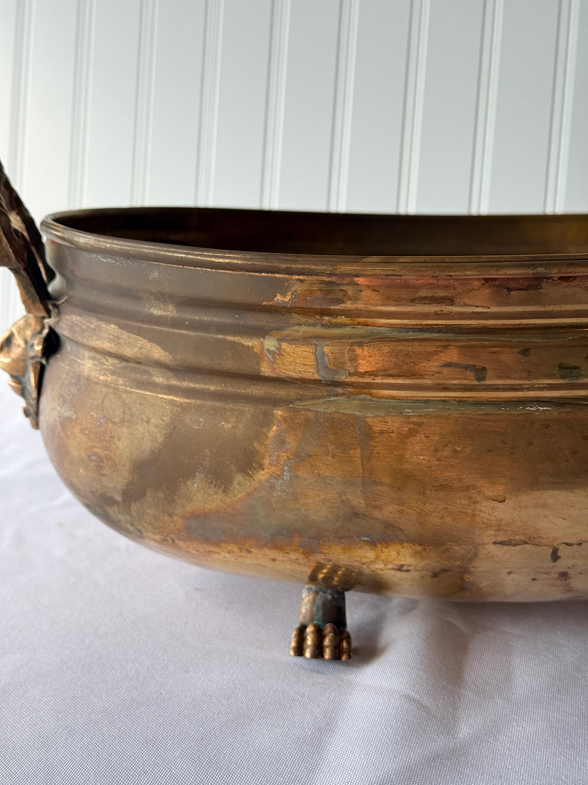 Brass Jardiniere with Lion Face Handles & Paw Footing