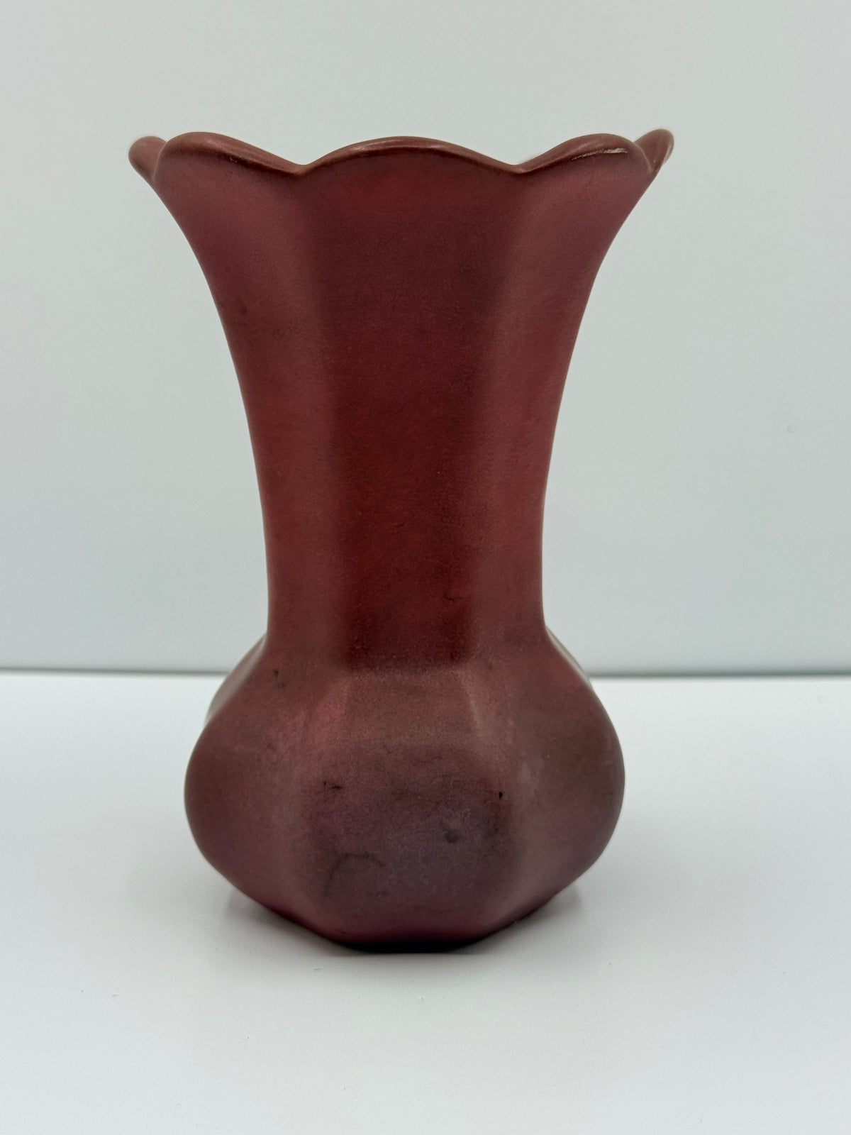 Van Briggle Pink Scalloped Vase, 5"