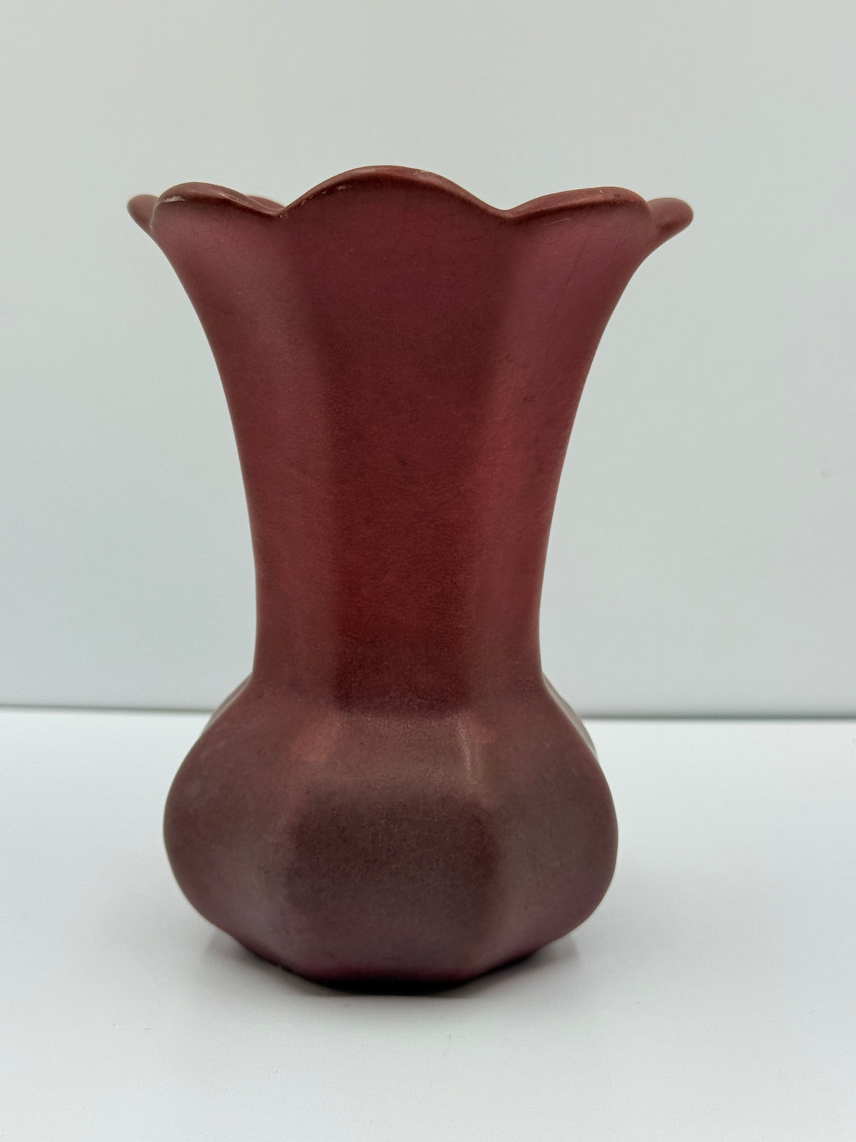 Van Briggle Pink Scalloped Vase, 5"