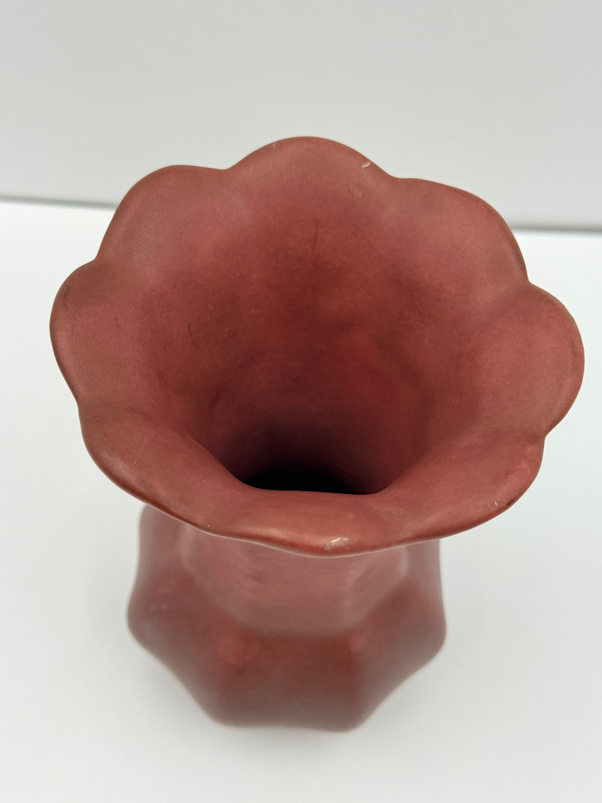 Van Briggle Pink Scalloped Vase, 5"