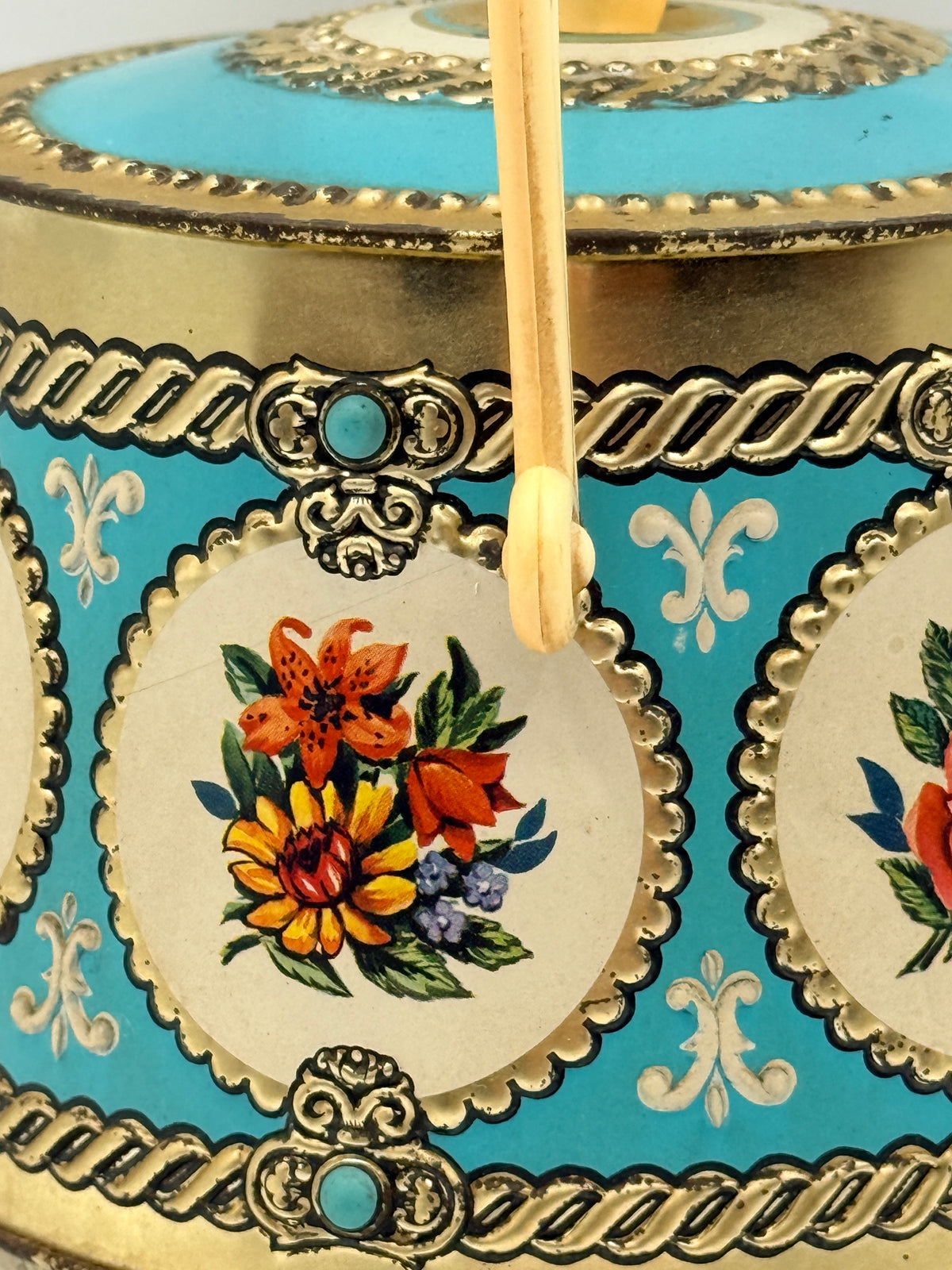 Vintage Mid-Century Floral Tin with Handle