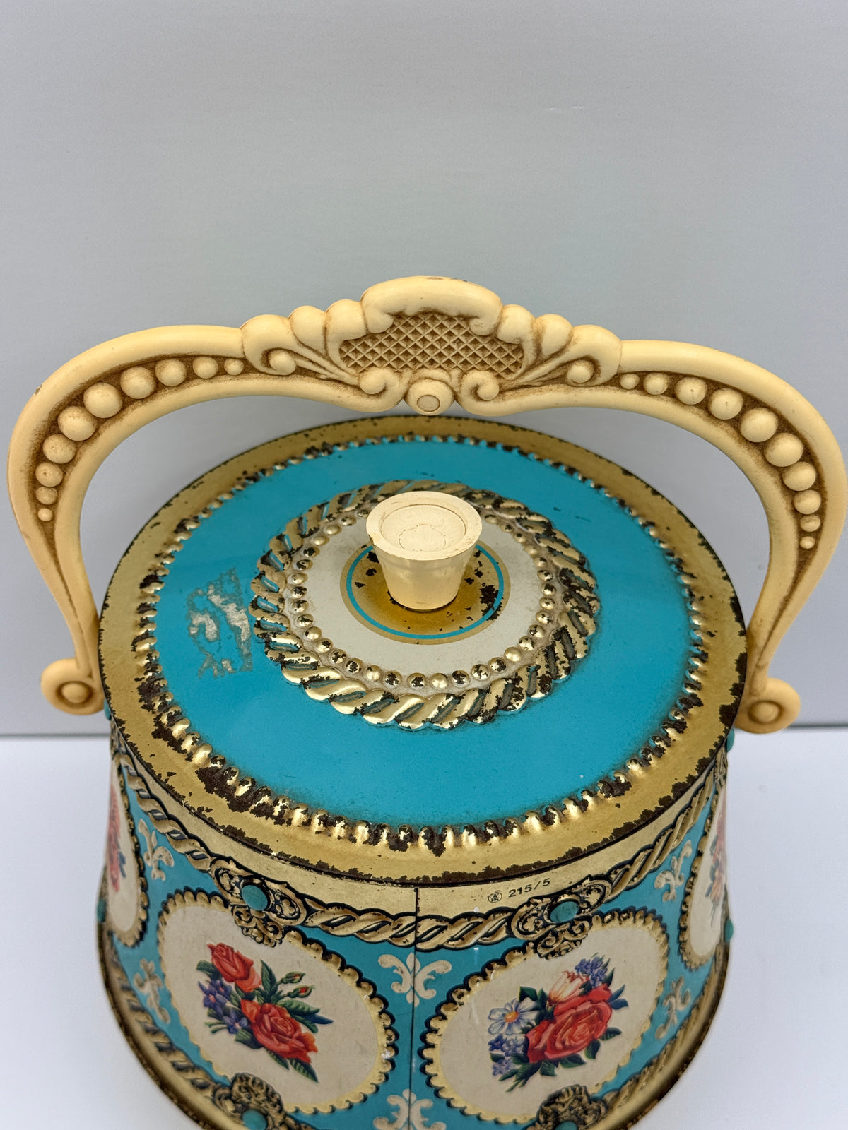 Vintage Mid-Century Floral Tin with Handle