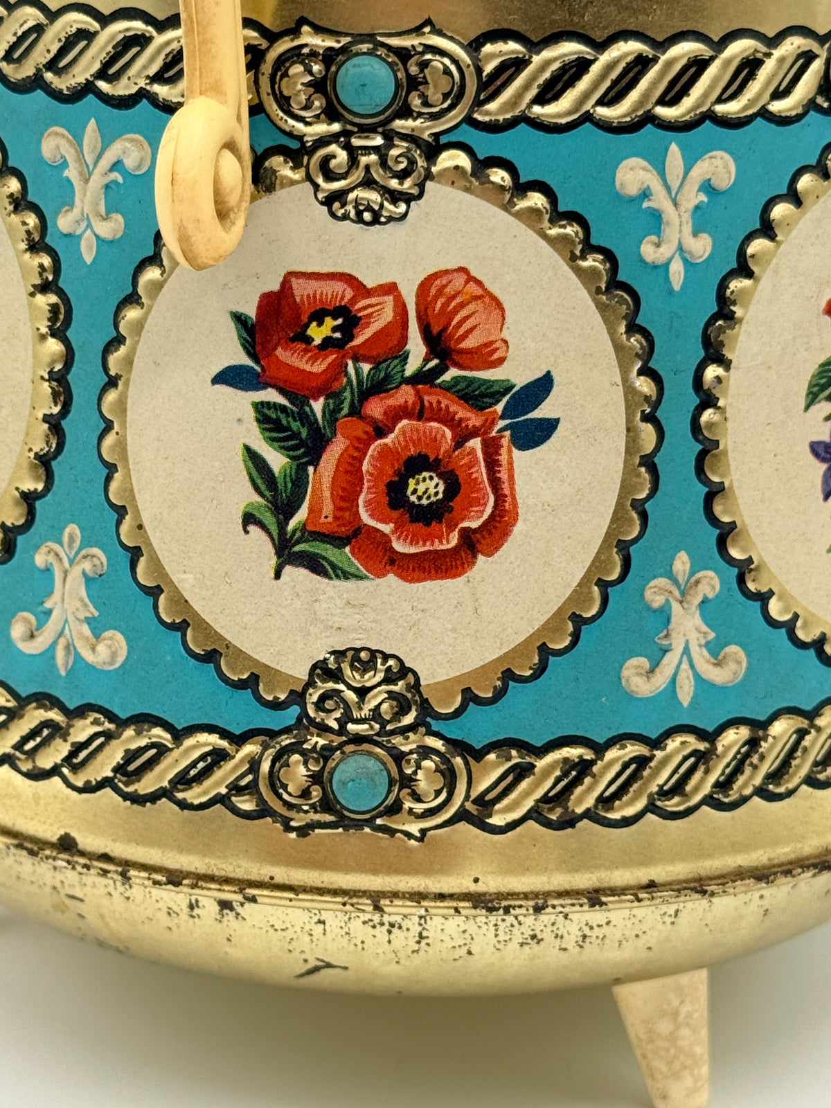 Vintage Mid-Century Floral Tin with Handle