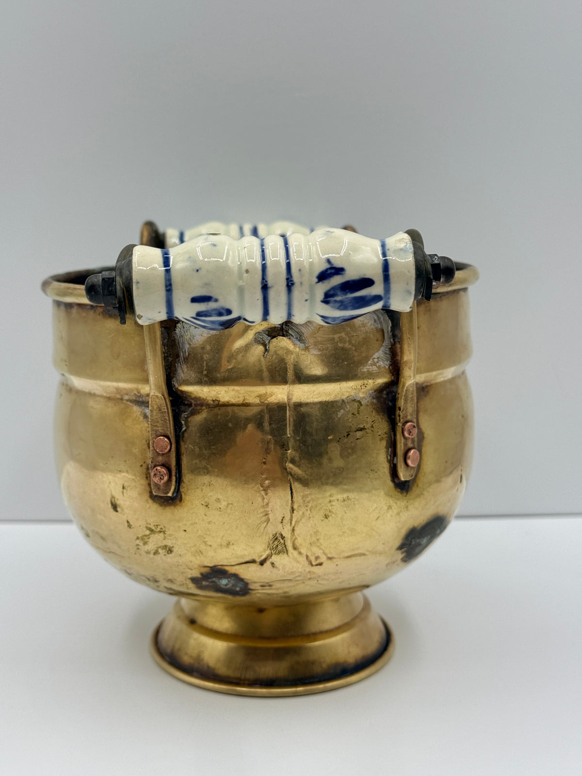 Small Brass Jardiniere with Delft Style Handles